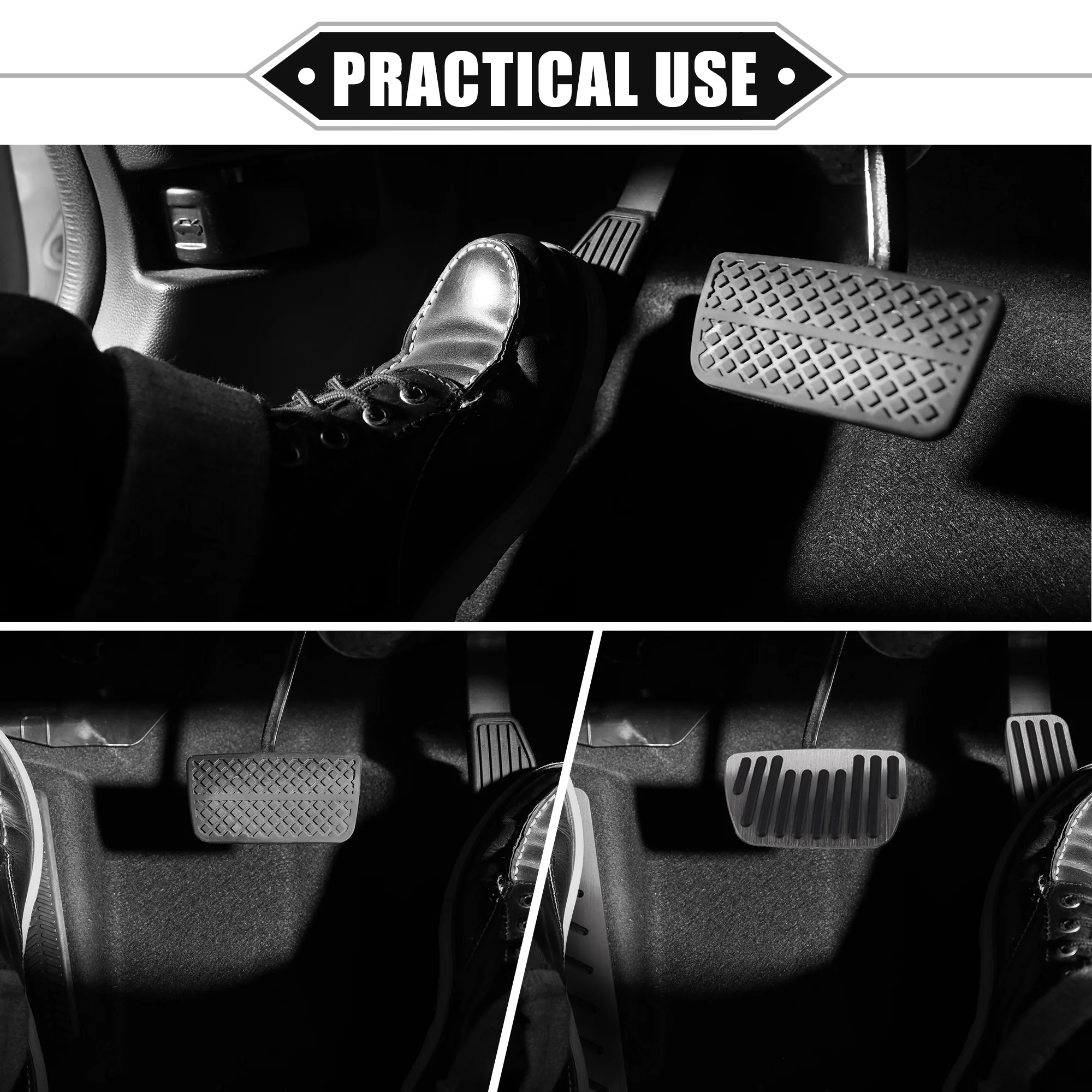 3 Pcs Accelerator Gas Brake Footrest Pedal Cover Compatible for Toyota Rav4 2019-2023, Aluminum Alloy Rubber Silver Tone Automatic Car Pedal Pads - Image 3