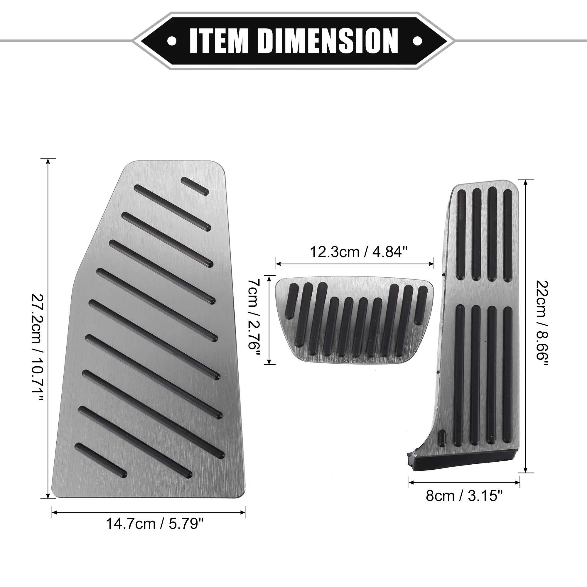 3 Pcs Accelerator Gas Brake Footrest Pedal Cover Compatible for Toyota Rav4 2019-2023, Aluminum Alloy Rubber Silver Tone Automatic Car Pedal Pads - Image 7