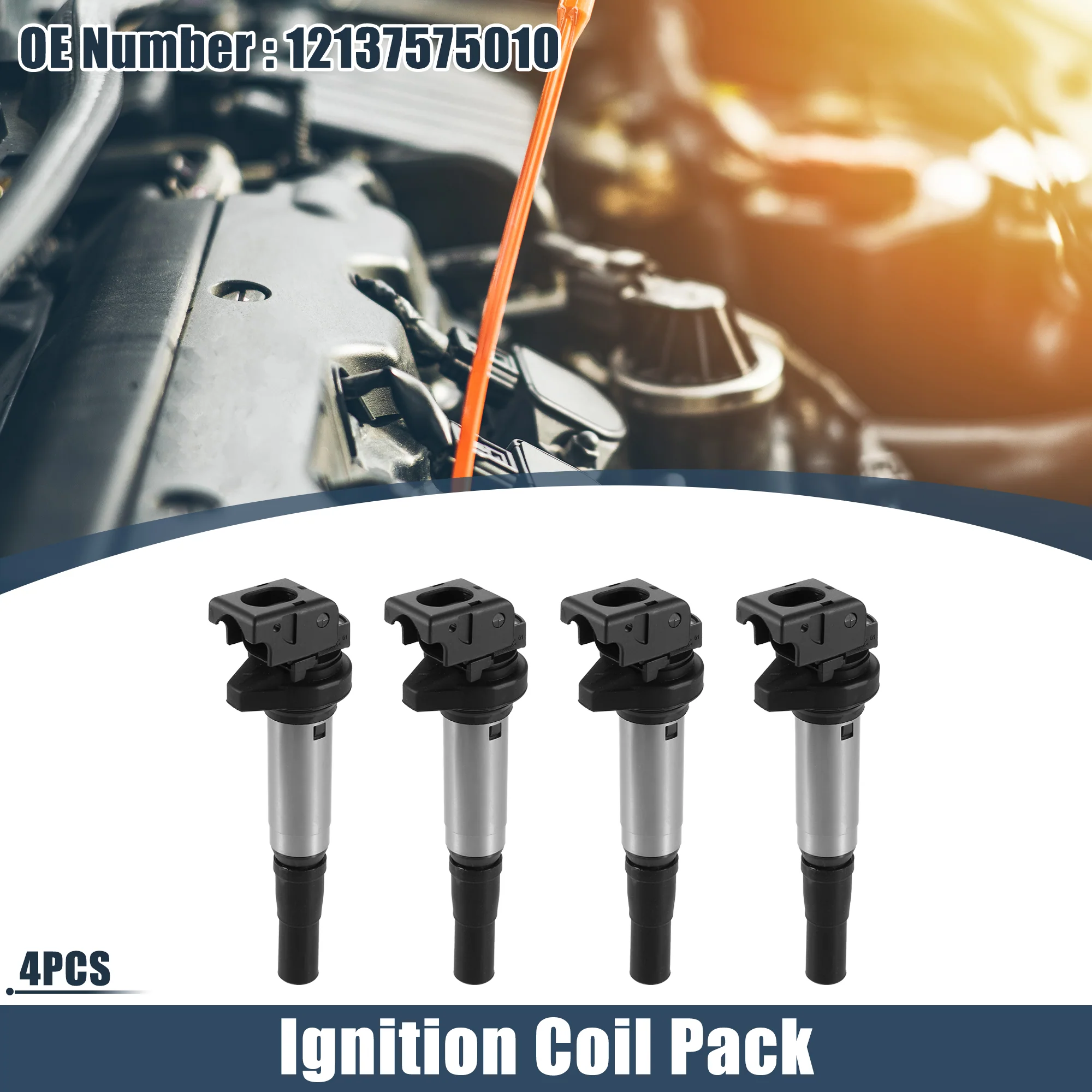 Automotive Engine Ignition Coils Pack Assembly Fit for Mini Cooper - Pack of 4 Black Silver Tone - Image 2