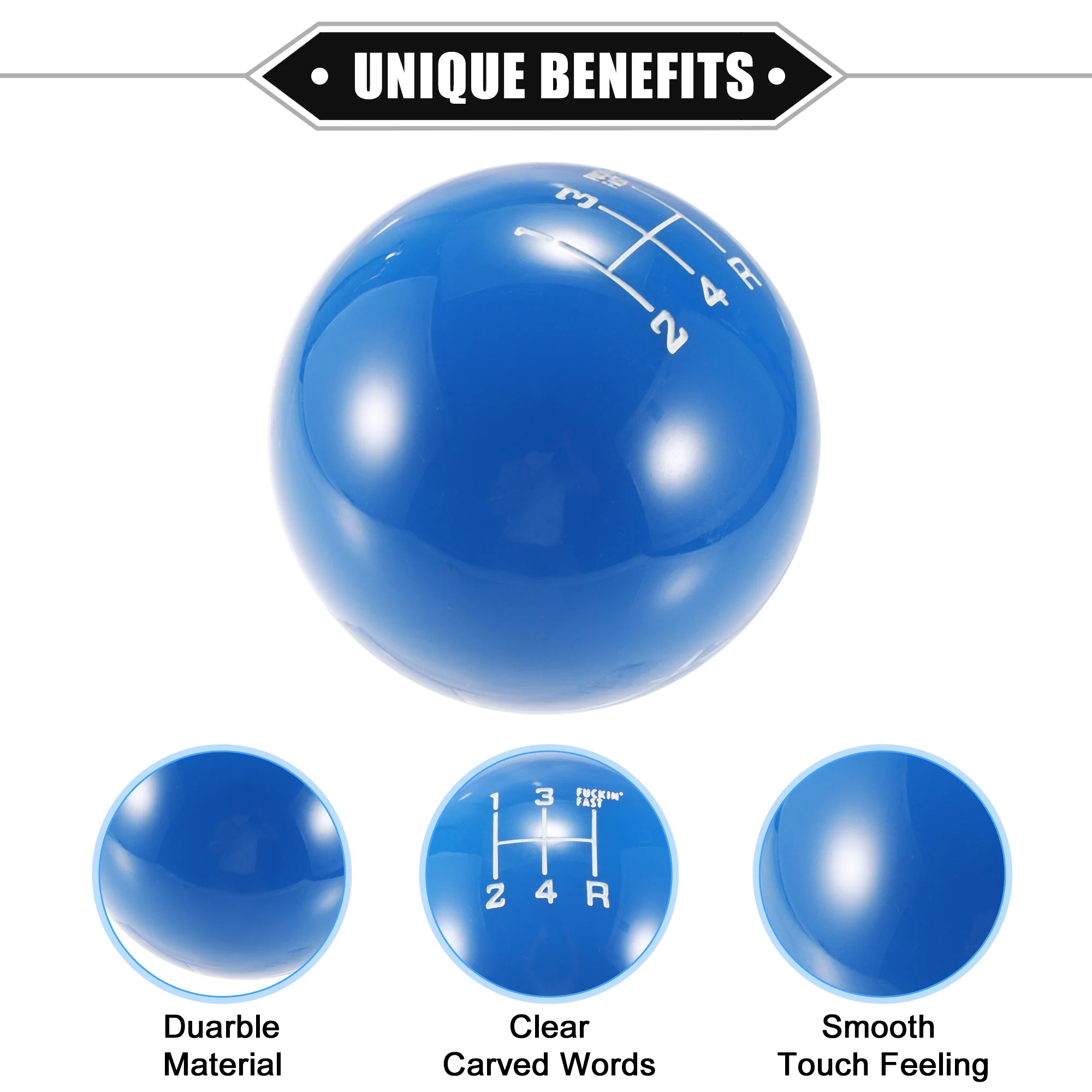 Car Manual 4 Speed Ball Gear Shift Knob Kit, Round Short Throw Shifter Universal for Manual Transmission Vehicles Durable Acrylic Blue with Adapter - Image 5