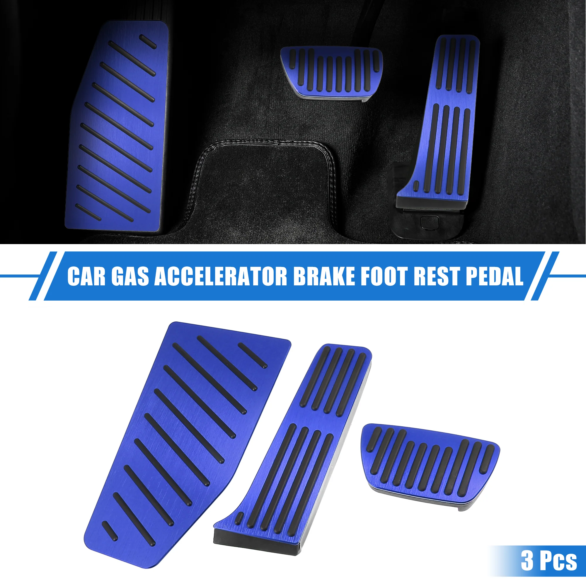 3 Pcs Car Gas Accelerator Brake Foot Rest Pedal Cover Pad Compatible for Toyota RAV4 2019-2021, Antislip Aluminum Alloy Blue - Image 2