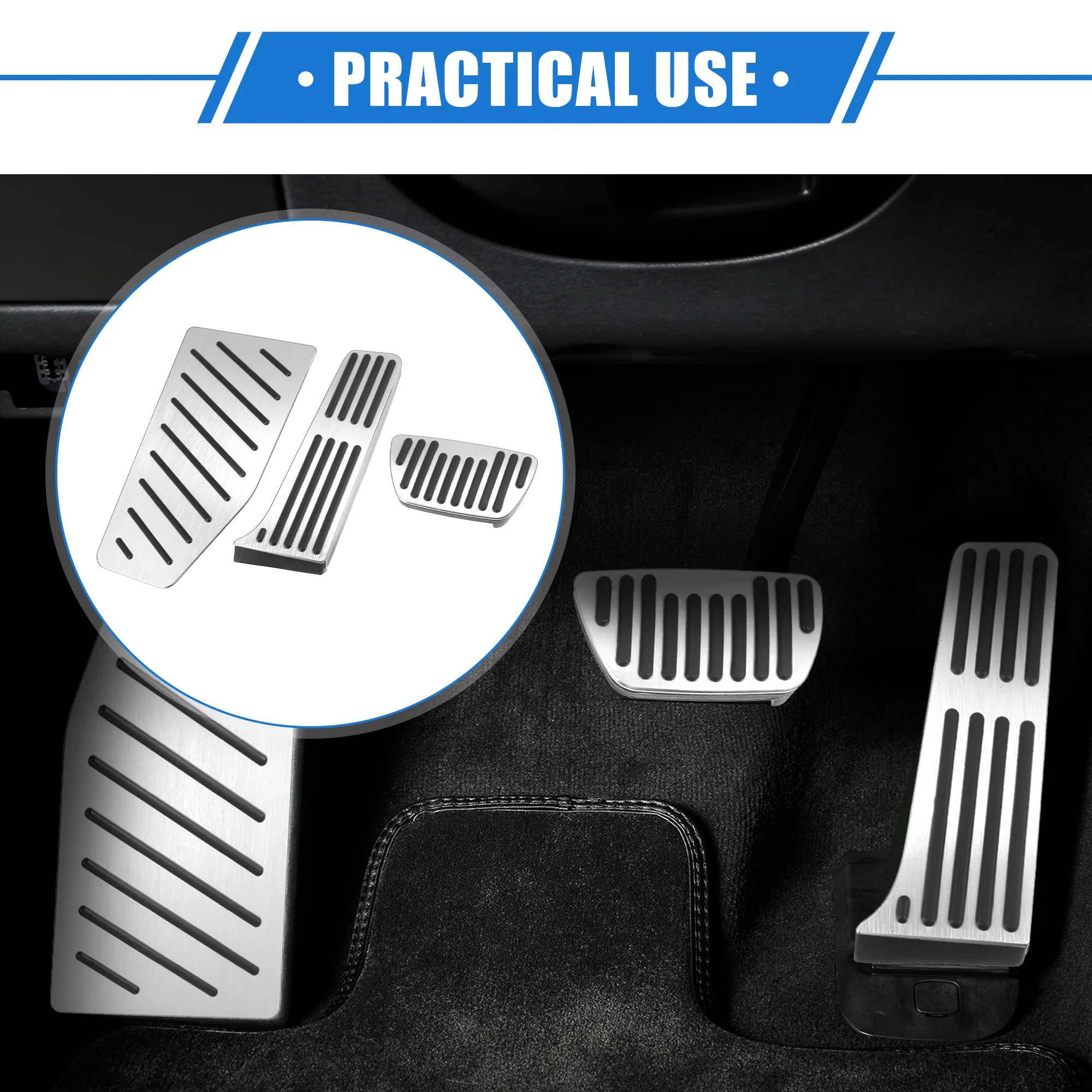 3 Pcs Car Gas Accelerator Brake Foot Rest Pedal Cover Pad Compatible for Toyota RAV4 2019-2021, Antislip Aluminum Alloy Silver Tone - Image 3