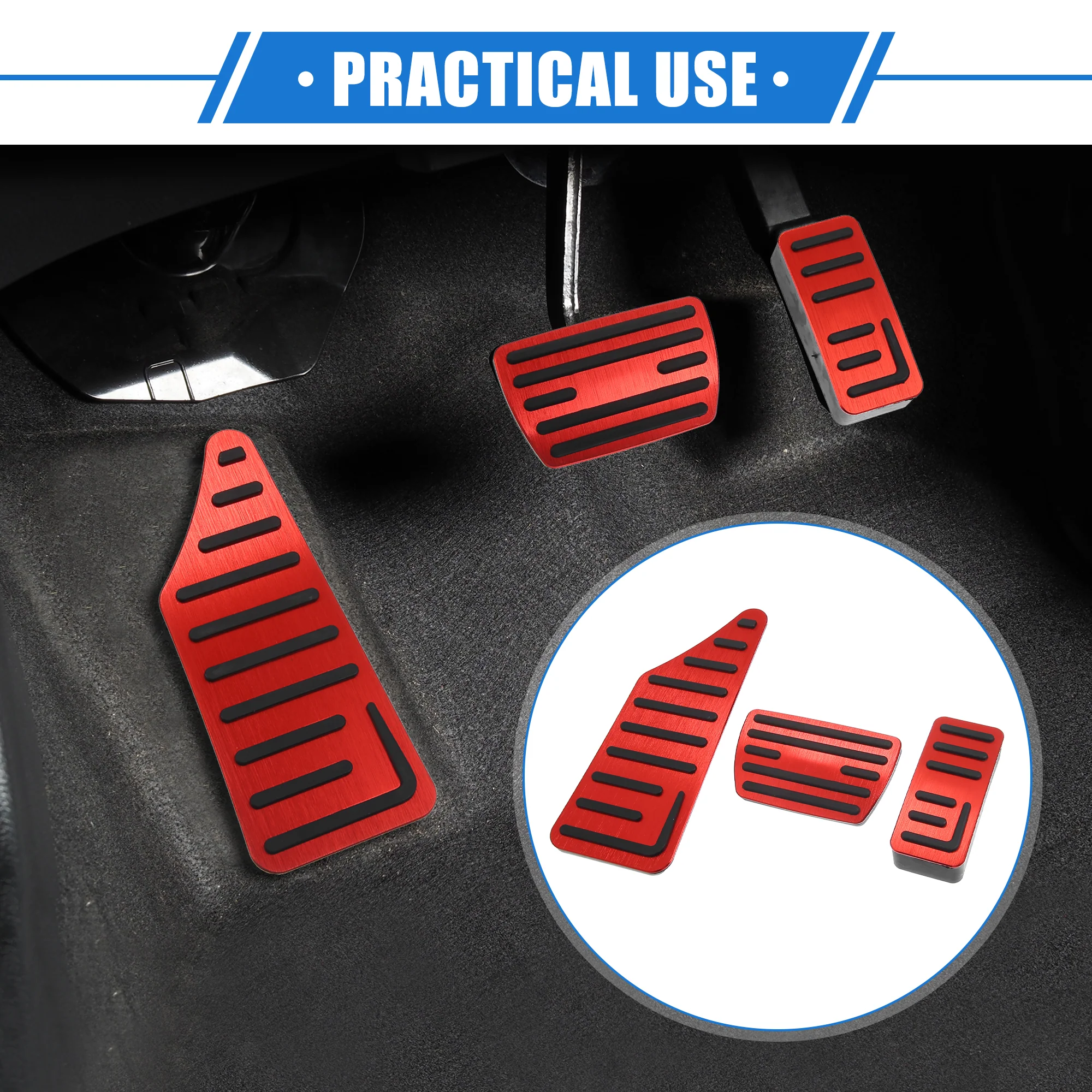 3 Pcs Car Gas Accelerator Brake Foot Rest Pedal Cover Pad Compatible for Honda HR-V 2021-2023, Antislip Aluminum Alloy Red - Image 3