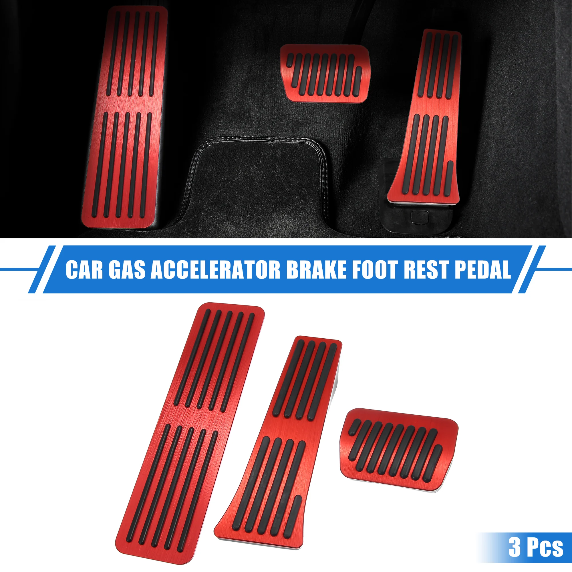 3 Pcs Car Gas Accelerator Brake Foot Rest Pedal Cover Pad Compatible for Ford Explorer 2020-2023, Antislip Aluminum Alloy Red - Image 2