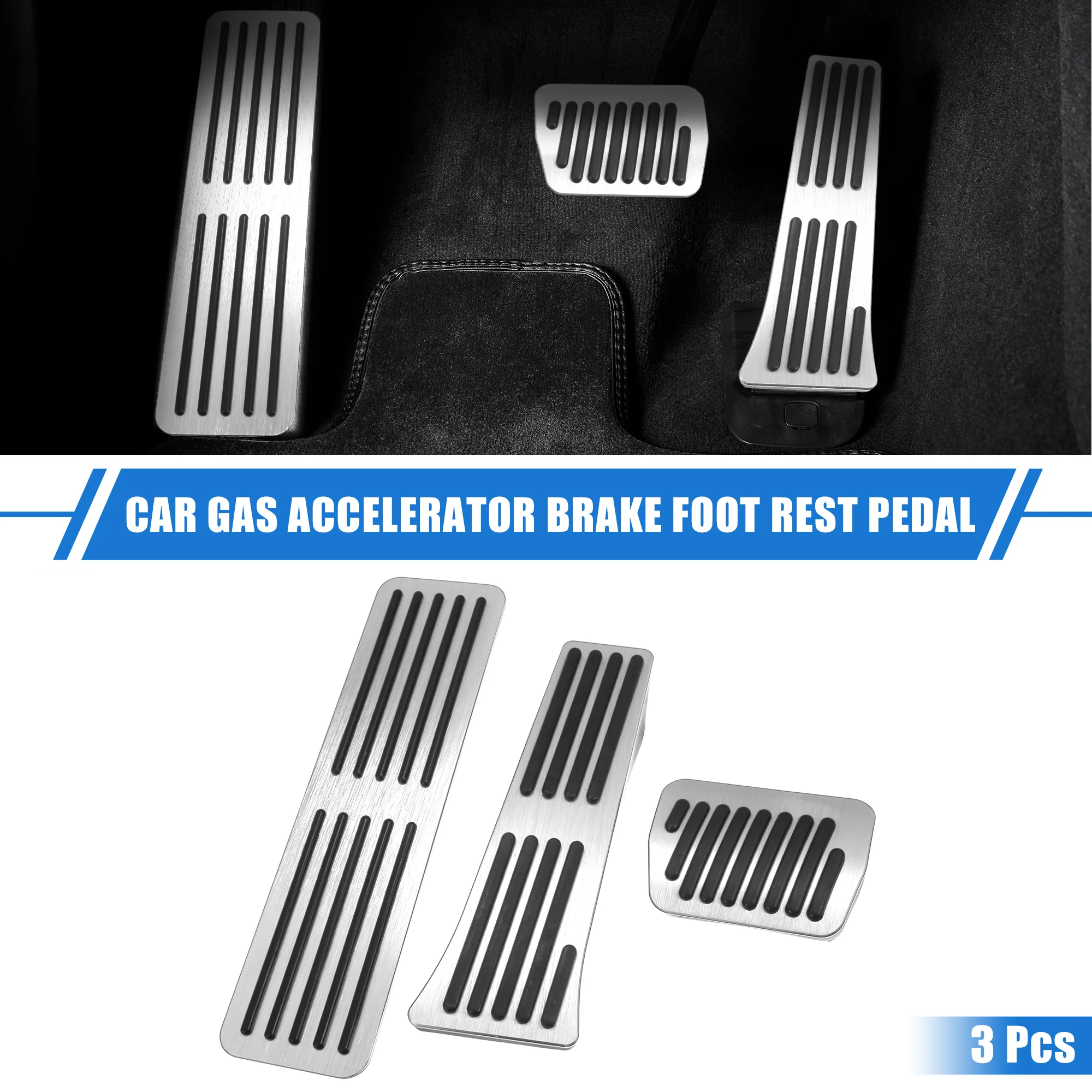 3 Pcs Car Gas Accelerator Brake Foot Rest Pedal Cover Pad Compatible for Ford Explorer 2020-2023, Antislip Aluminum Alloy Silver Tone - Image 2
