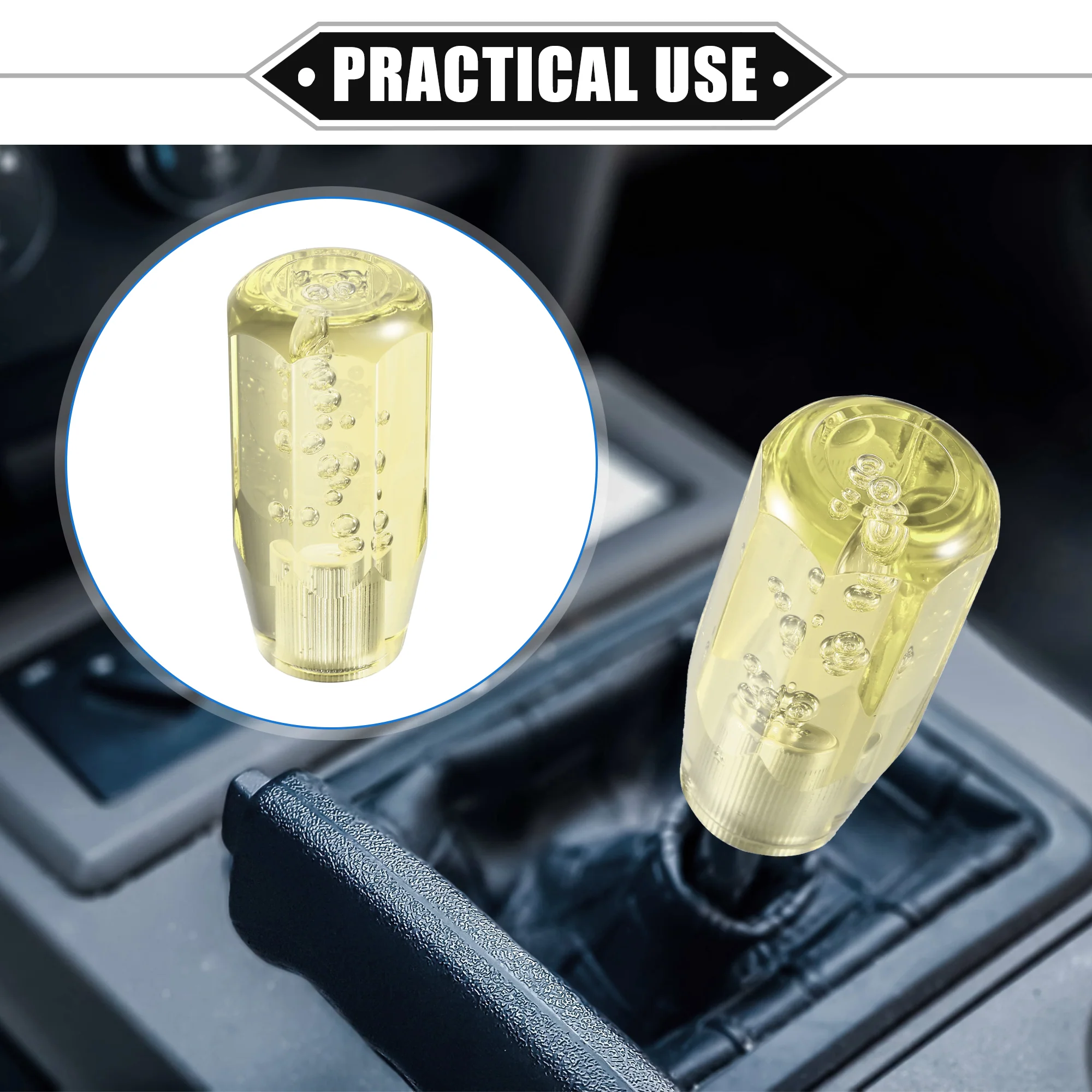 Gear Shift Knob Stick, 10cm Faux Crystal Transparent Bubble Gear Shifter Universal for Manual Transmission Vehicle Durable Acrylic Yellow with Adapter - Image 3