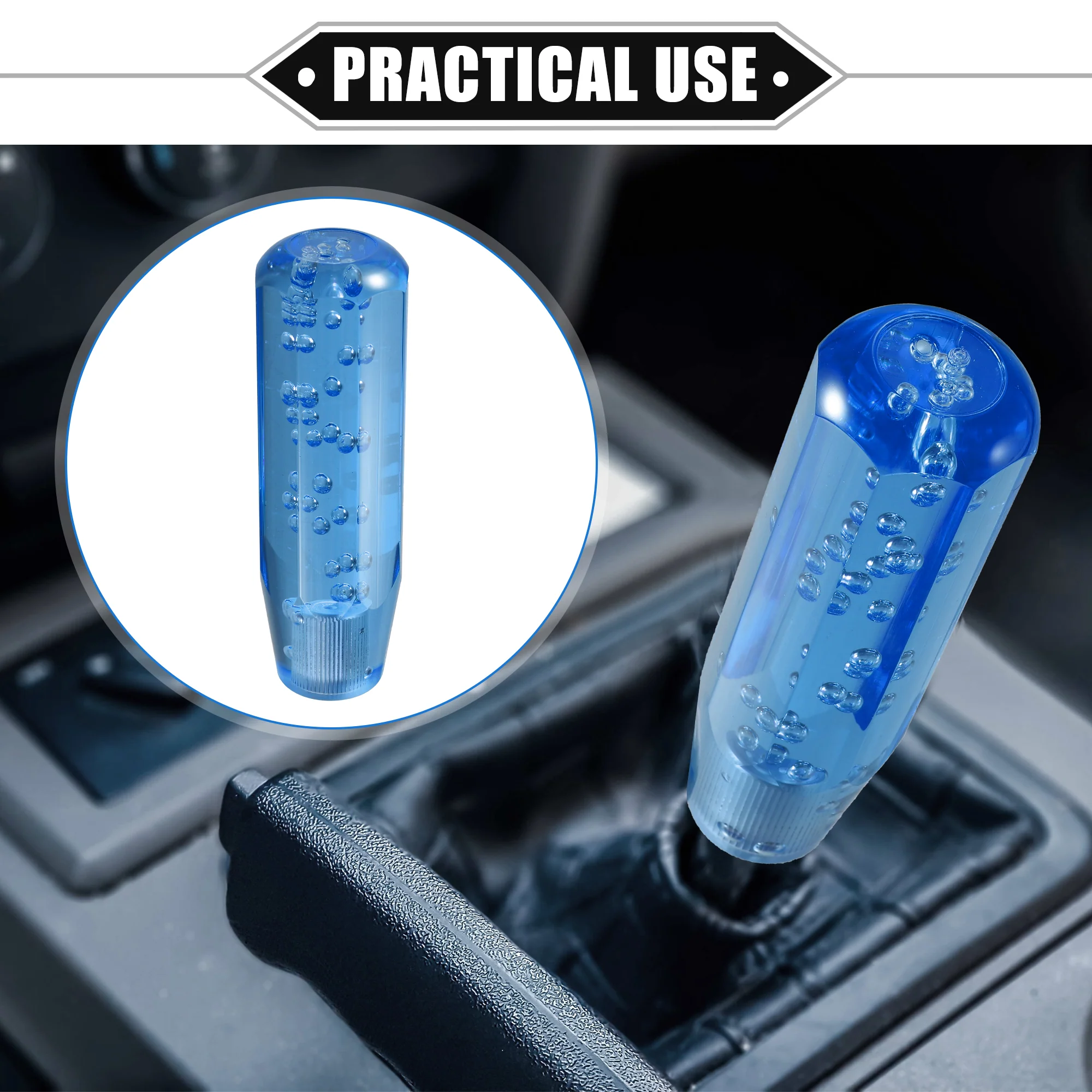 Gear Shift Knob Stick, 15cm Faux Crystal Transparent Bubble Gear Shifter Universal for Manual Transmission Vehicle Durable Acrylic Blue with Adapter - Image 3