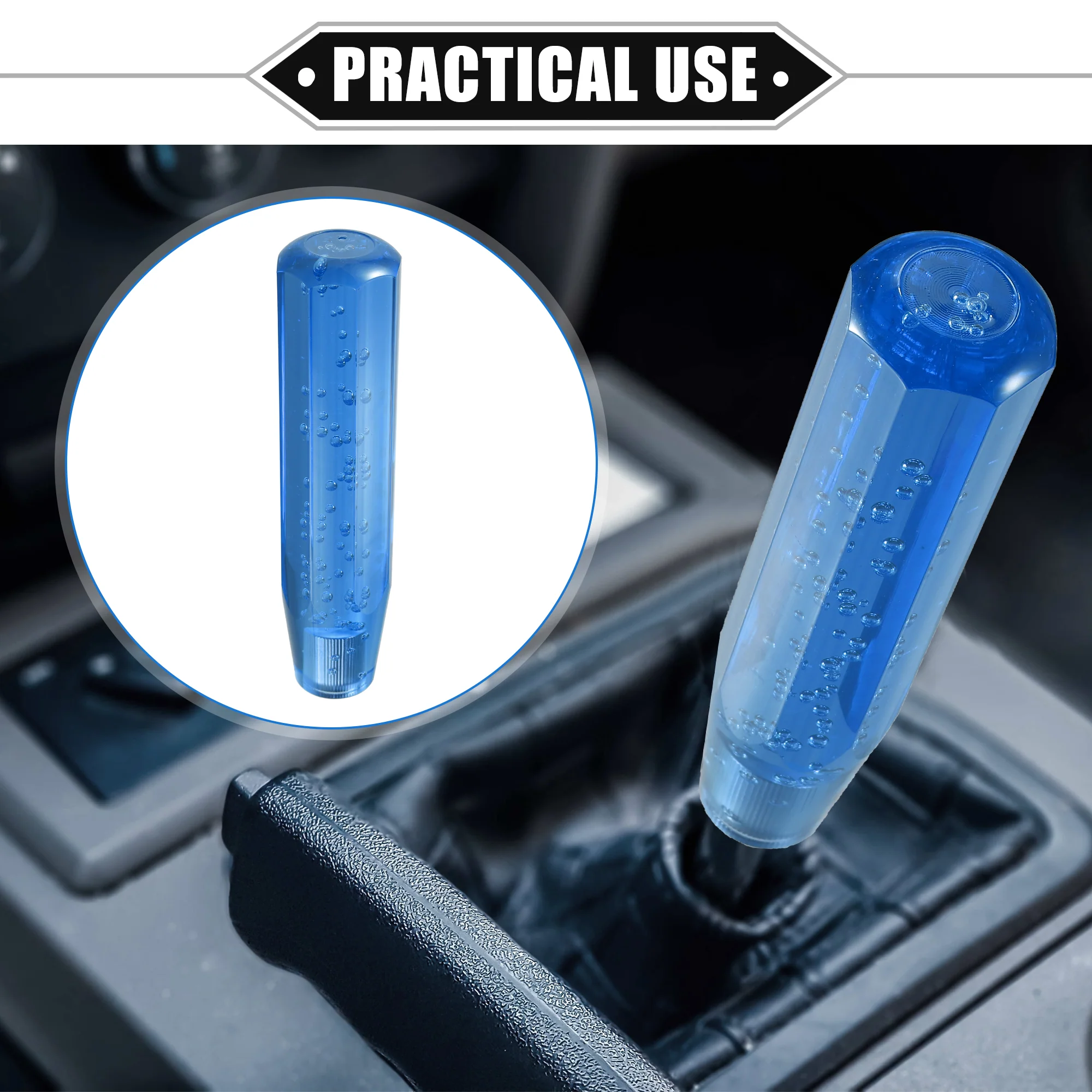Gear Shift Knob Stick, 20cm Faux Crystal Transparent Bubble Gear Shifter Universal for Manual Transmission Vehicle Durable Acrylic Blue with Adapter - Image 3