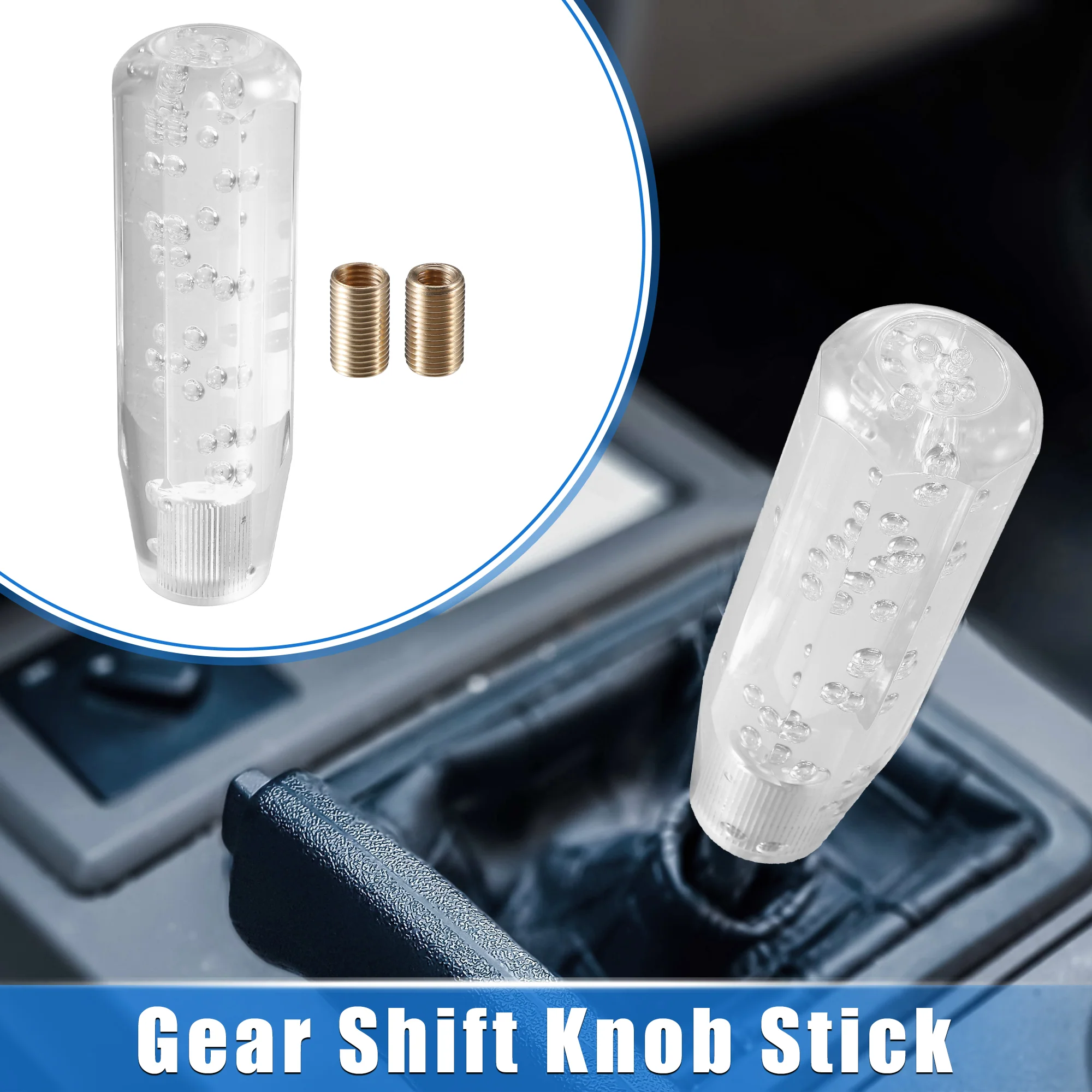 Gear Shift Knob Stick, 15cm Faux Crystal Transparent Bubble Gear Shifter Universal for Manual Transmission Vehicle Durable Acrylic Clear with Adapter - Image 2