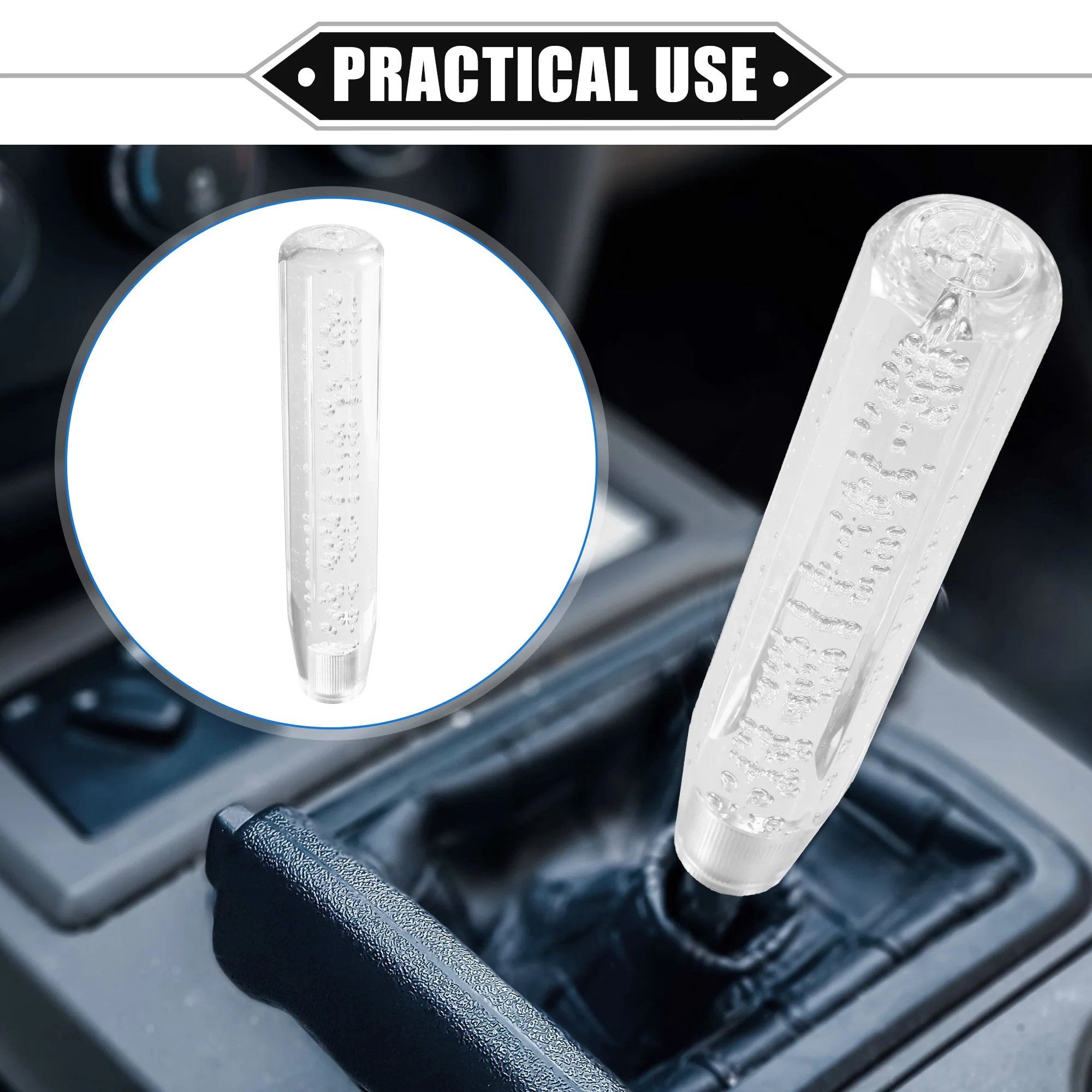 Gear Shift Knob Stick, 25cm Faux Crystal Transparent Bubble Gear Shifter Universal for Manual Transmission Vehicle Durable Acrylic Clear with Adapter - Image 3