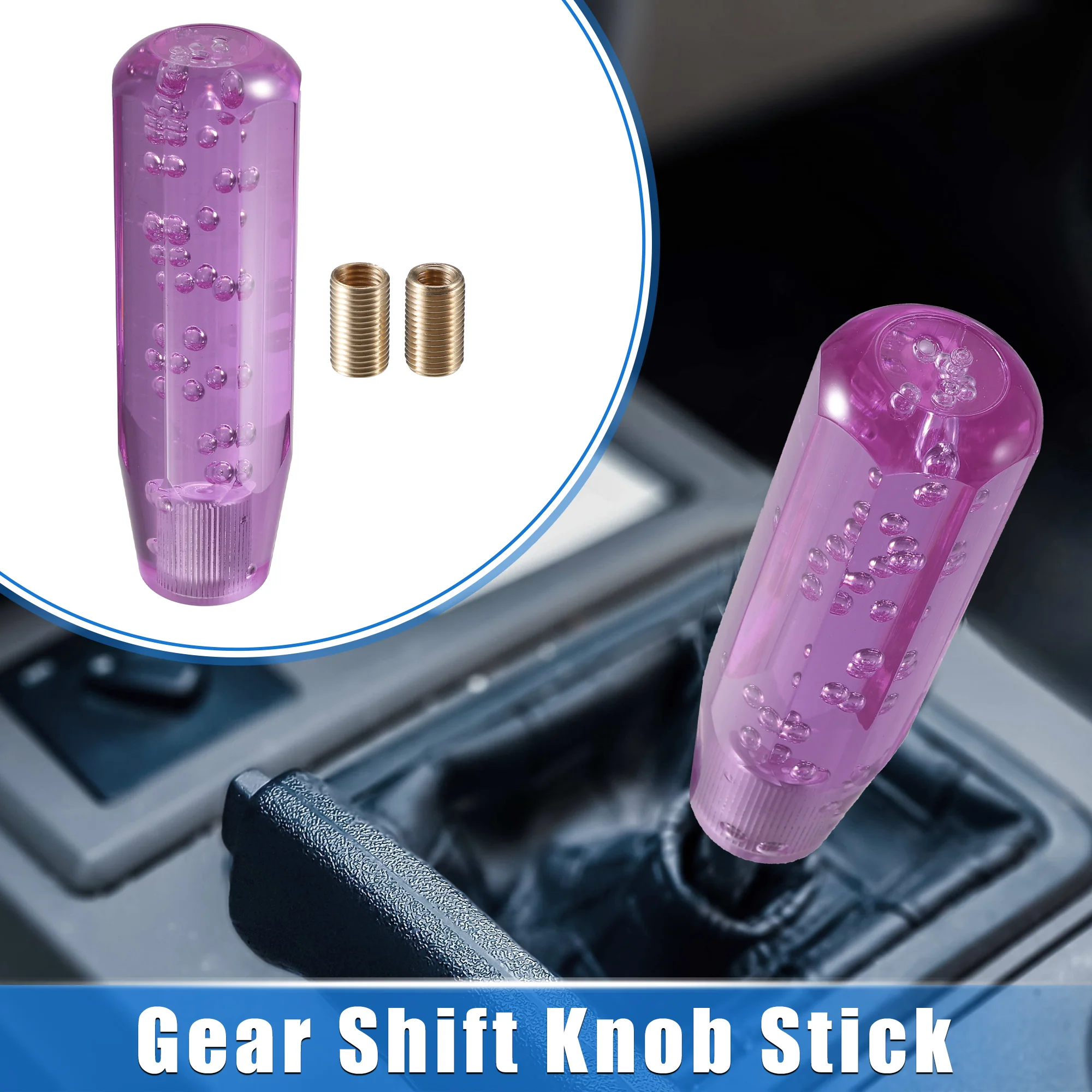 Gear Shift Knob Stick, 15cm Faux Crystal Transparent Bubble Gear Shifter Universal for Manual Transmission Vehicle Durable Acrylic Purple with Adapter - Image 2