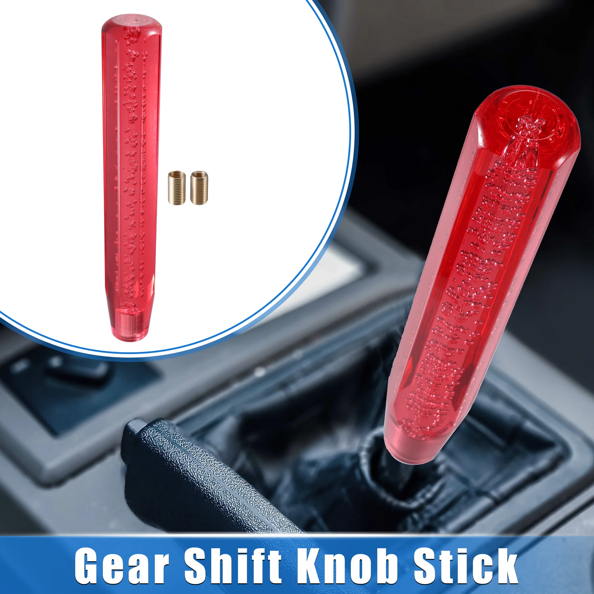 Gear Shift Knob Stick, 30cm Faux Crystal Transparent Bubble Gear Shifter Universal for Manual Transmission Vehicle Durable Acrylic Red with Adapter - Image 2