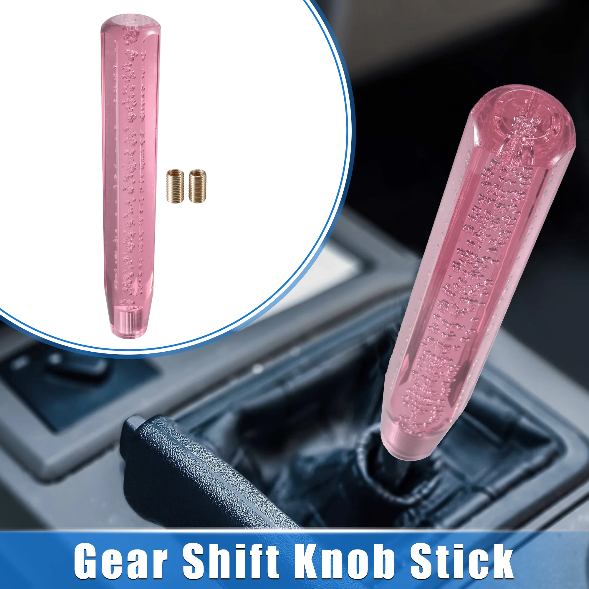 Gear Shift Knob Stick, 30cm Faux Crystal Transparent Bubble Gear Shifter Universal for Manual Transmission Vehicle Durable Acrylic Pink with Adapter - Image 2