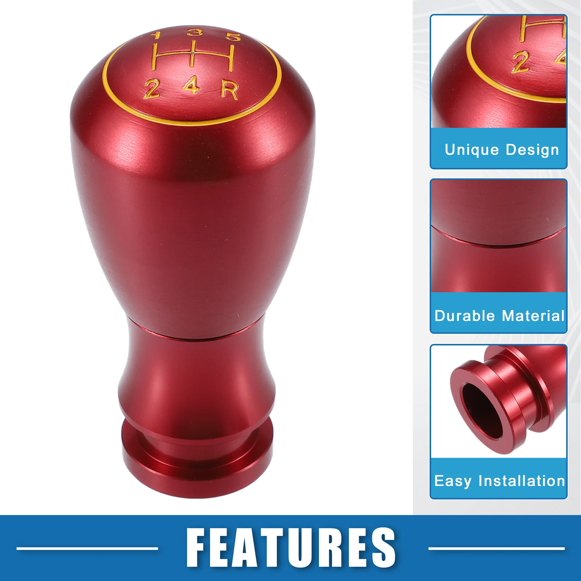 Car 5 Speed Gear Shift Knob Universal 9cm 3.54" Manual Transmission Shifter Head 5MT Lever Stick Handle Aluminum Alloy Red - Image 4