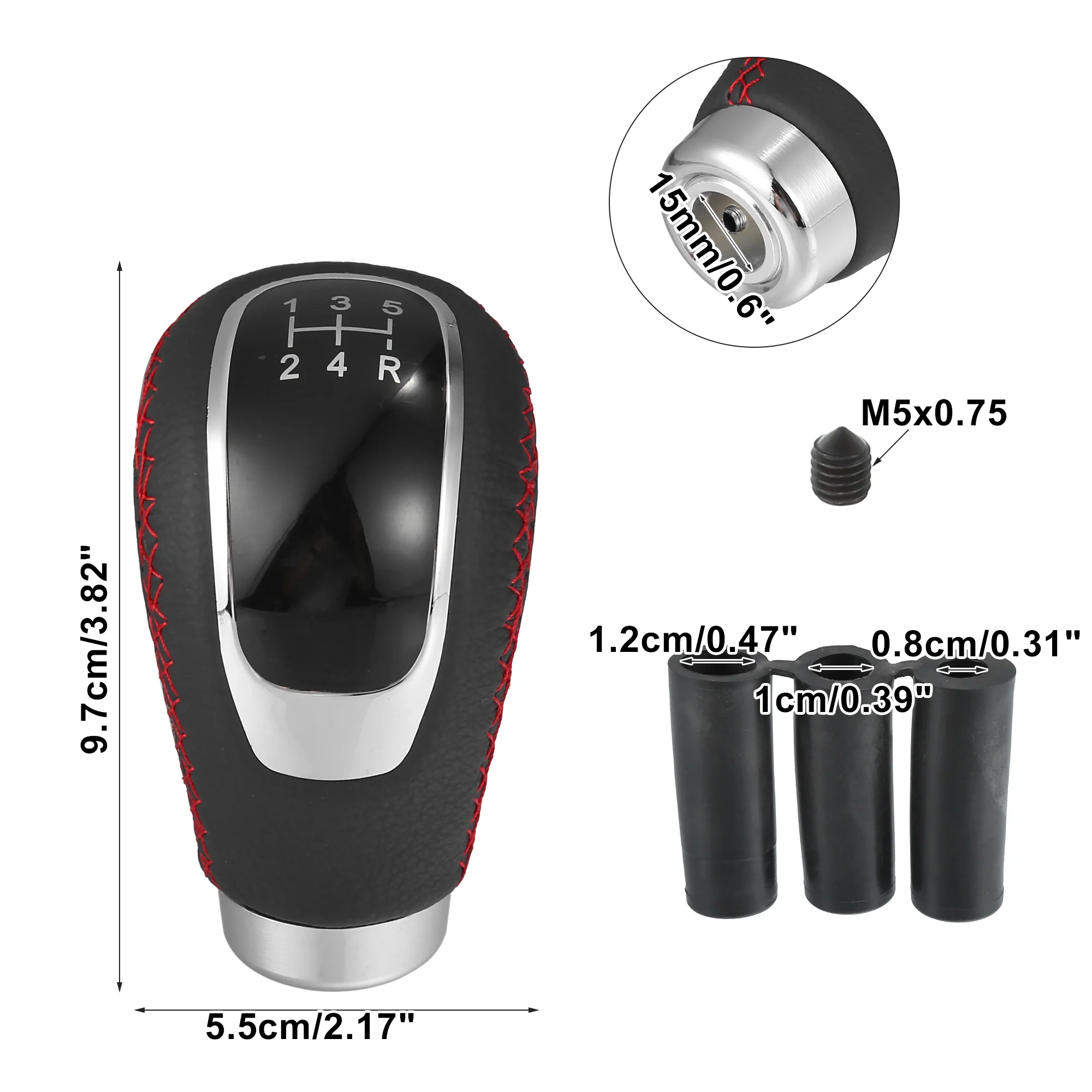 Uxcell 1 Set 5 Speed Car Gear Shift Knob Black Faux Leather with Red Thread with Accessories Black Red - Image 5