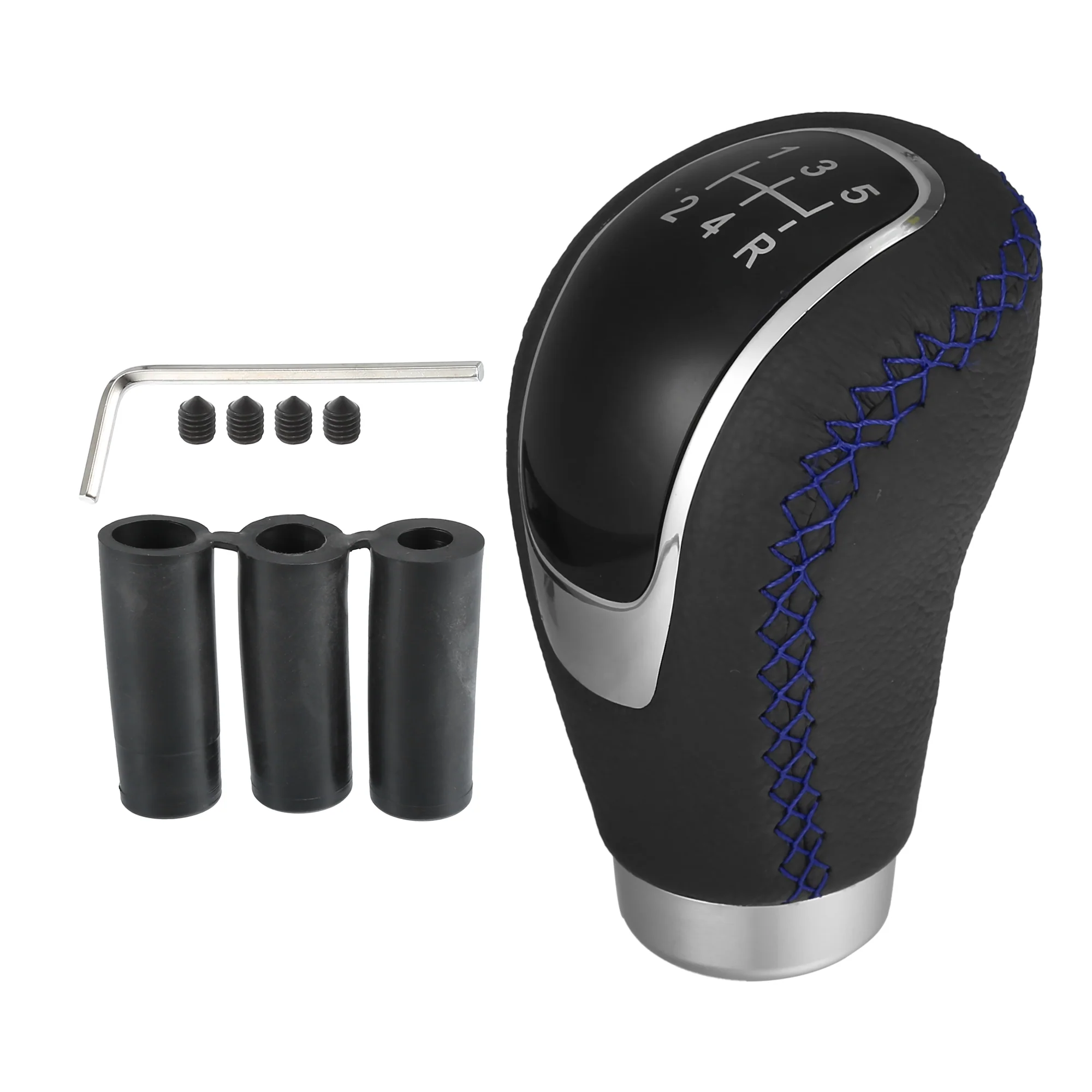 Uxcell 1 Set 5 Speed Car Gear Shift Knob Black Faux Leather with Blue Thread with Accessories Black Blue