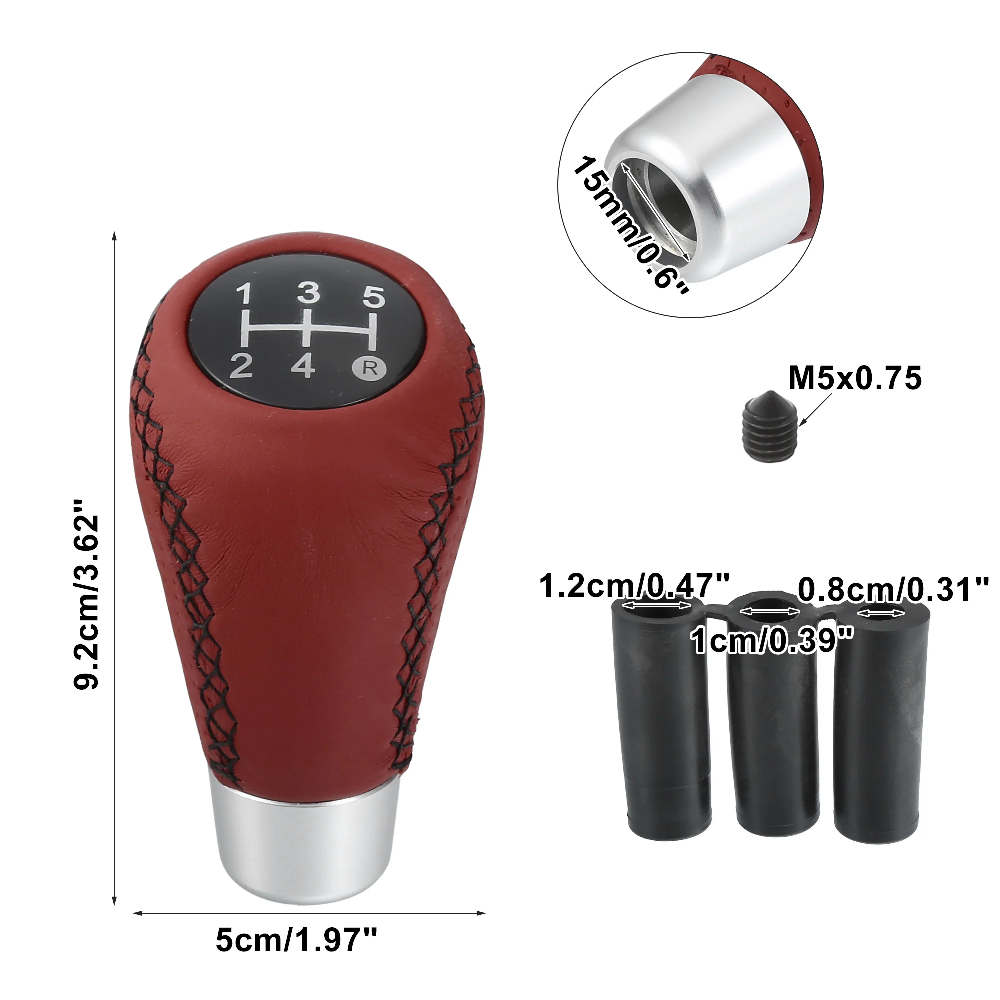 Uxcell 1 Set 5 Speed Car Gear Shift Knob Black Lid Red Faux Leather with Black Thread with Accessories Black Red - Image 5