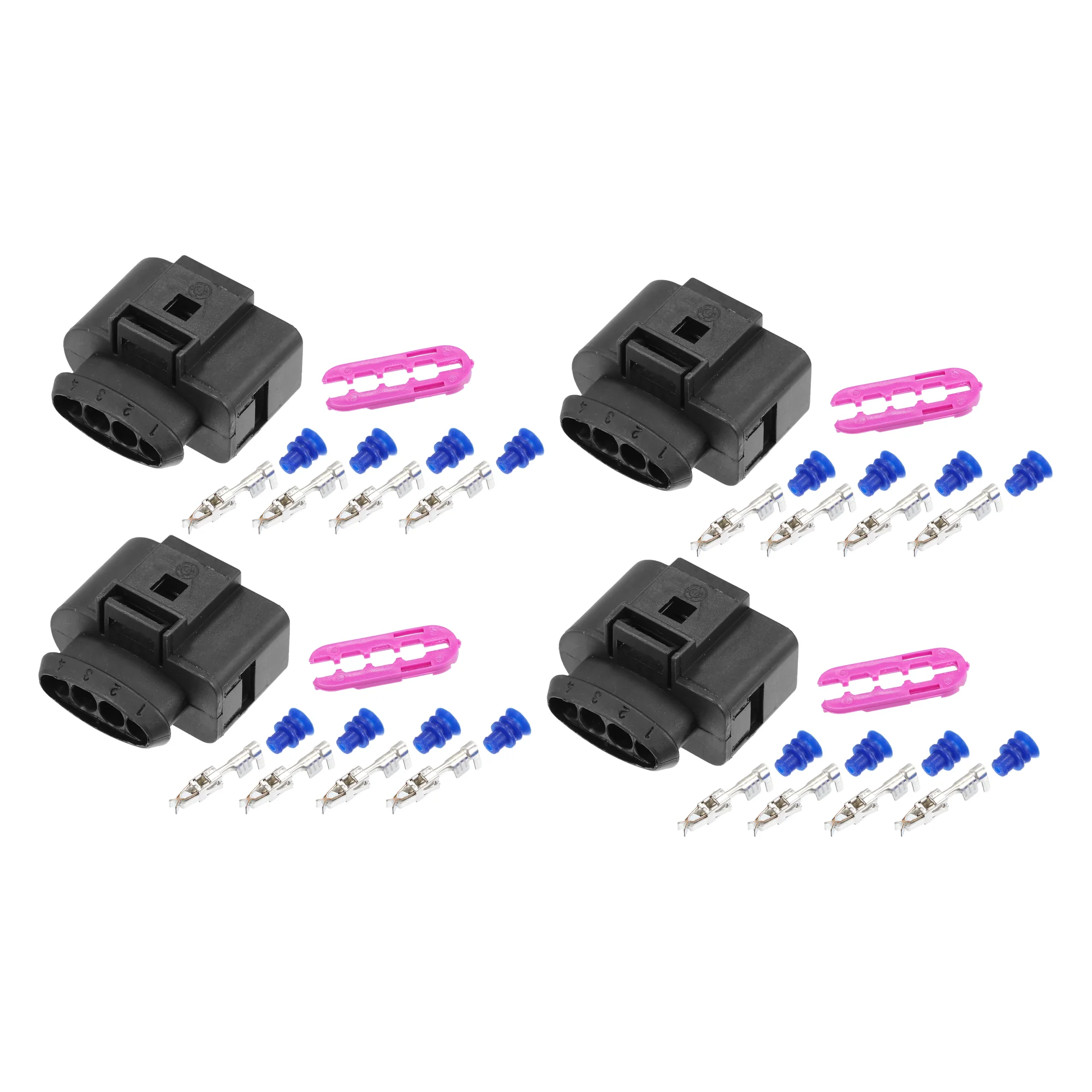 Uxcell 4 Set 4 Pin No.1J0973724 Ignition Coil Coilpack Connector Adapter Plug Clip Kit Replacement for VW for Audi for Seat for Skoda