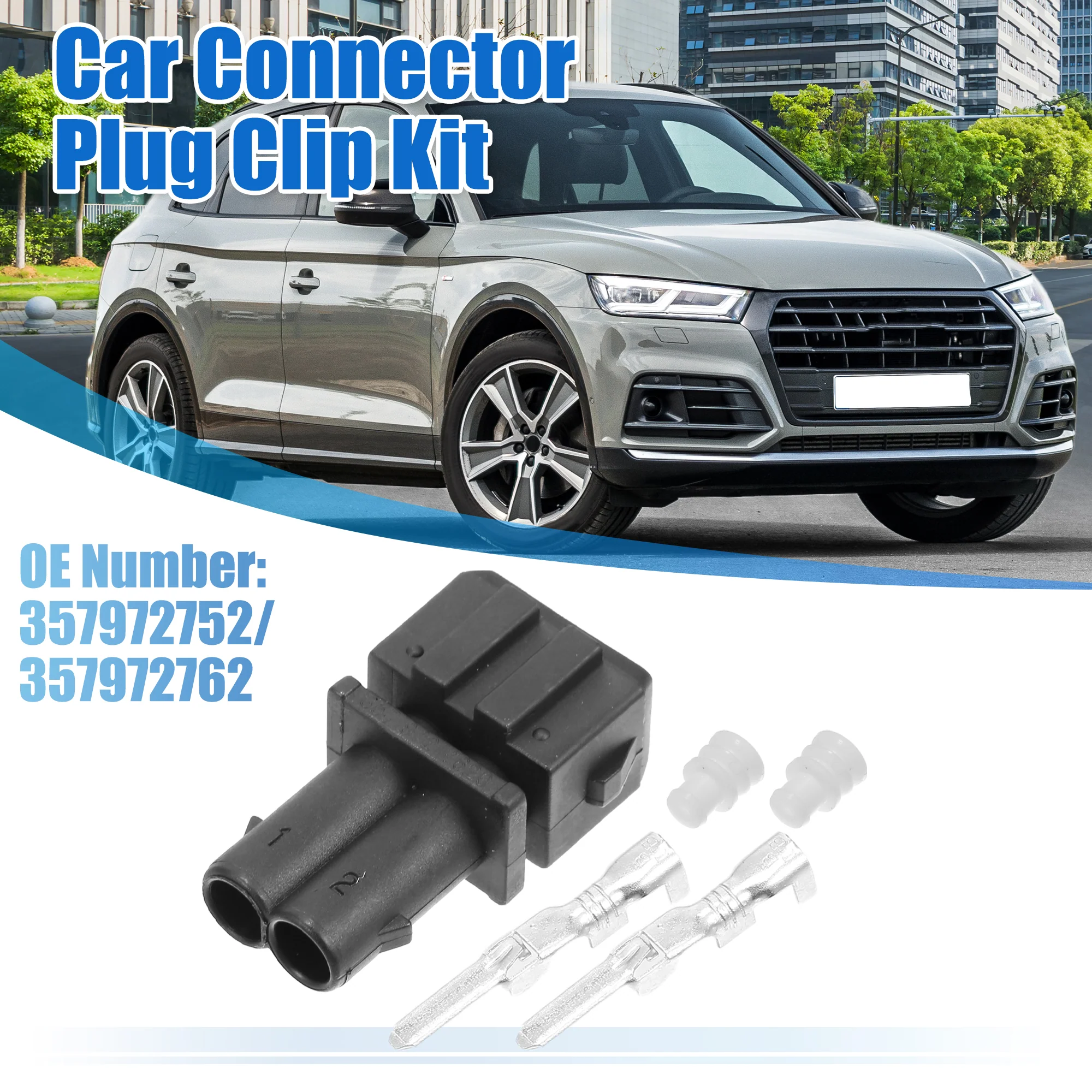 Uxcell 1 Set 2 Pin No.357972752/357972762 Female 2-Pole Repair Kit Fog Light Connector Adapter Plug Clip Replacement for VW for Audi for Skoda for Seat - Image 2