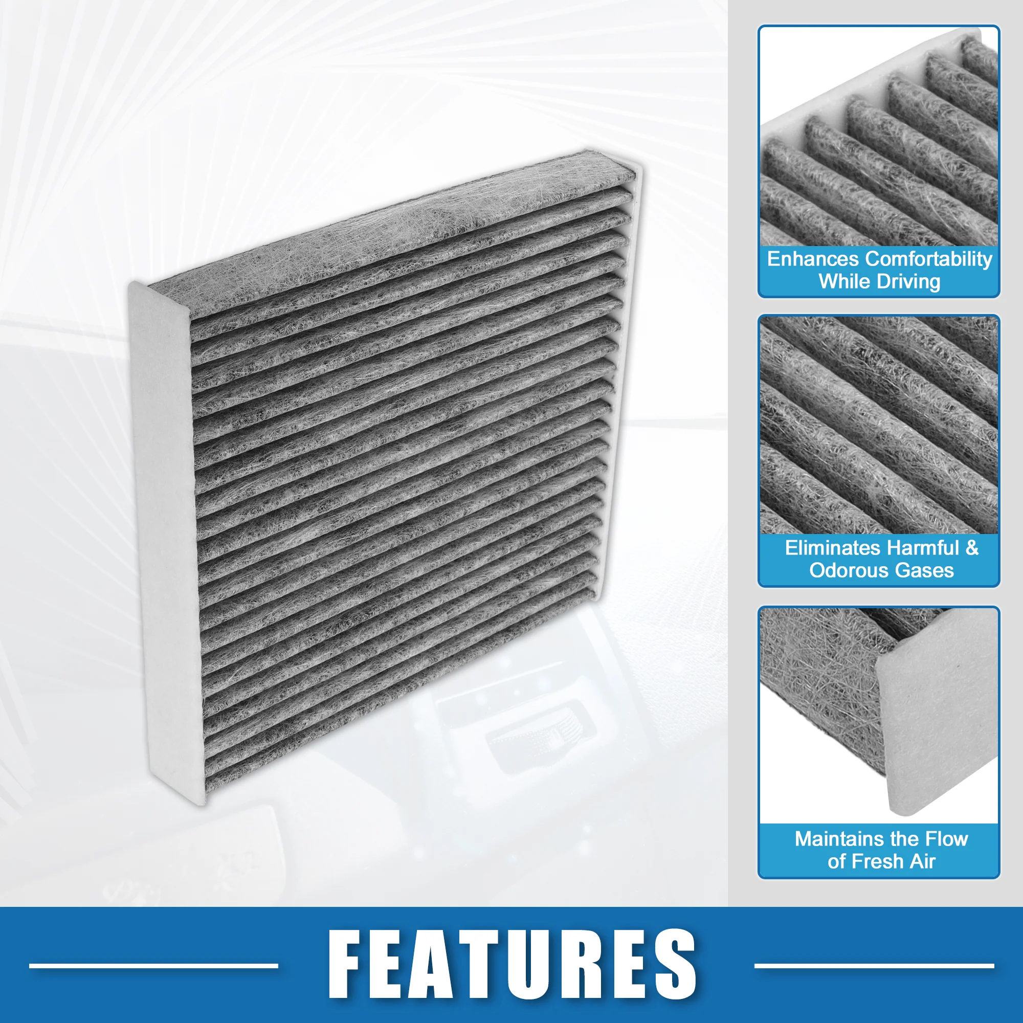 Cabin Air Filter No.LR036369 8.46"x7.68"x1.14" Engine Air Filter for Toyota 4runner 2010-2023 Polyurethane Gray - Image 4