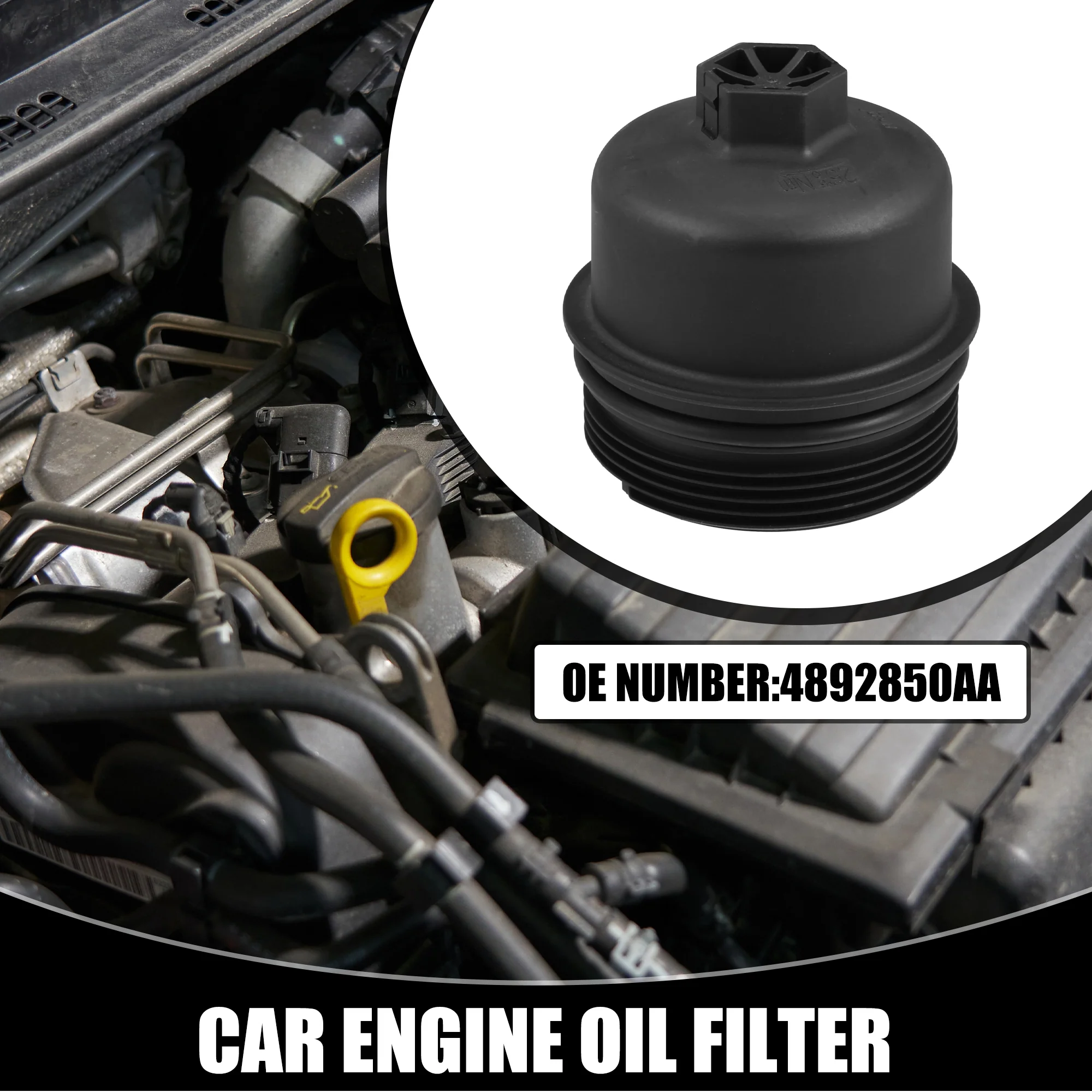 Oil Engine Filter Housing Cap Cover No.4892850AA - Car Oil Filter Housing Cap - for Dodge Dart 2012-2016 4 Cyl 1.4L Plastic Black - 1 Pc - Image 2