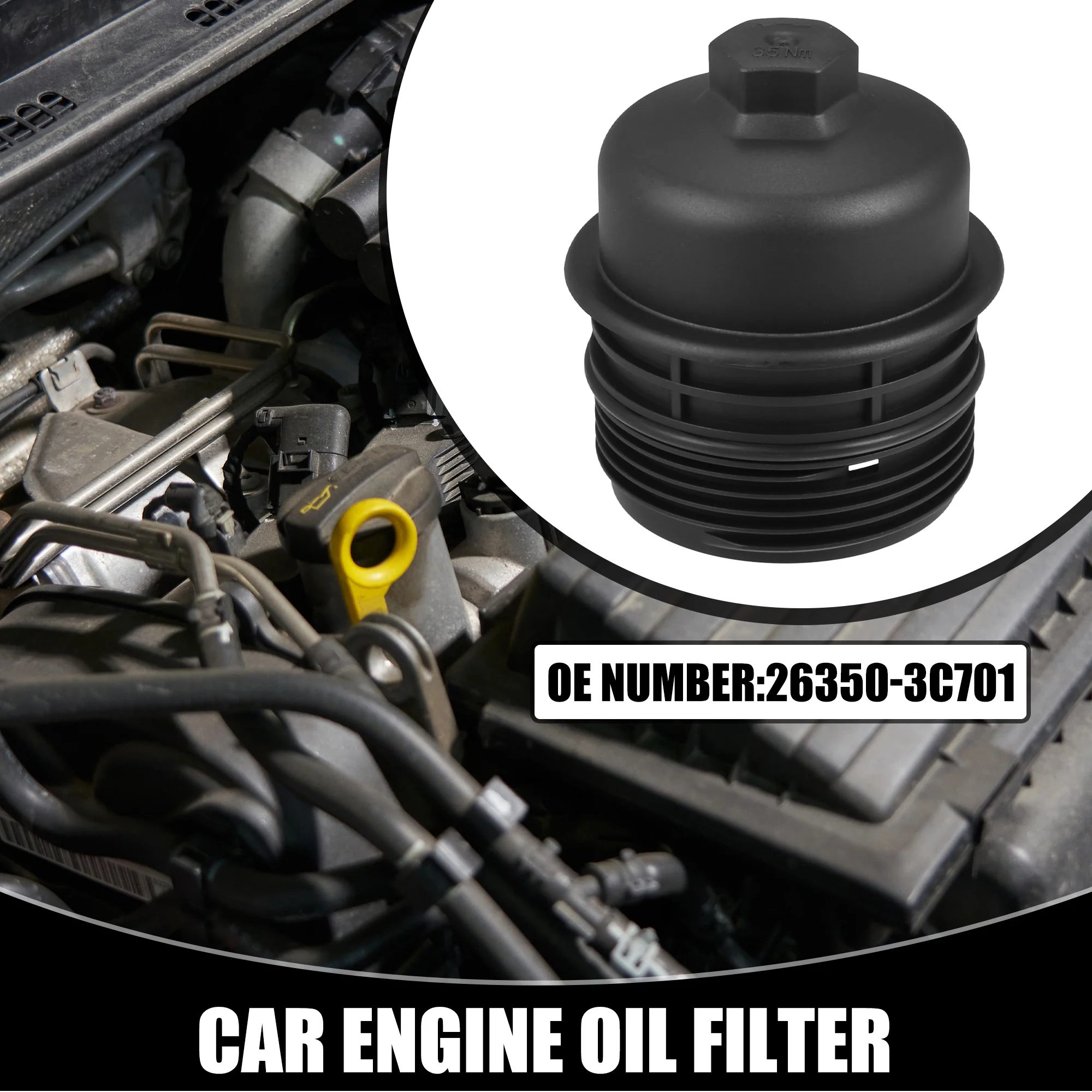 Oil Engine Filter Housing Cap Cover No.26350-3C701 - Car Oil Filter Housing Cap - for Hyundai Palisade 2020-2023 DOHC Plastic Black - 1 Pc - Image 2