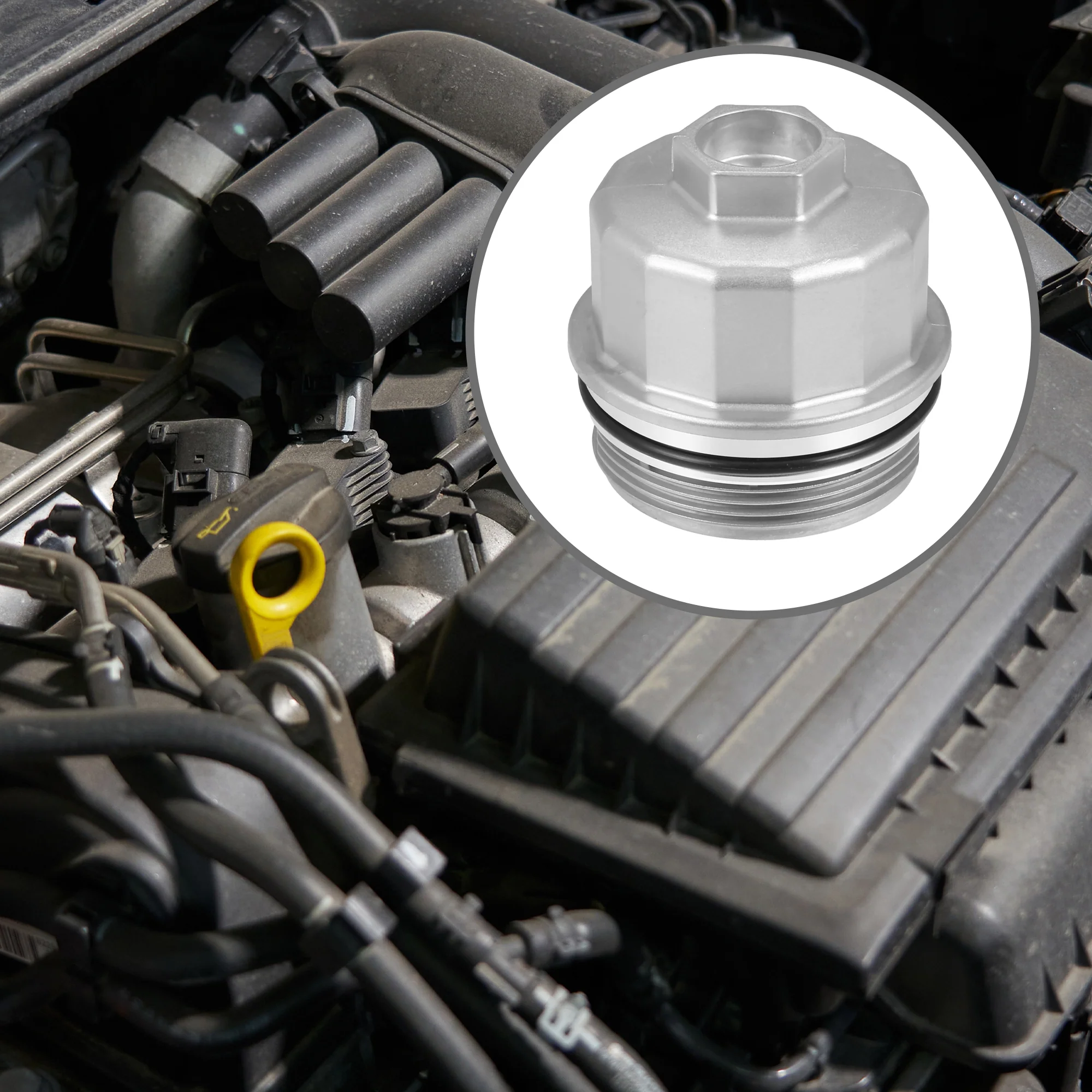 Oil Engine Filter Housing Cap Cover No.11427563763 - Car Oil Filter Housing Cap - for MINI Convertible Base 2005-2008 Metal Silver Tone - 1 Pc - Image 4