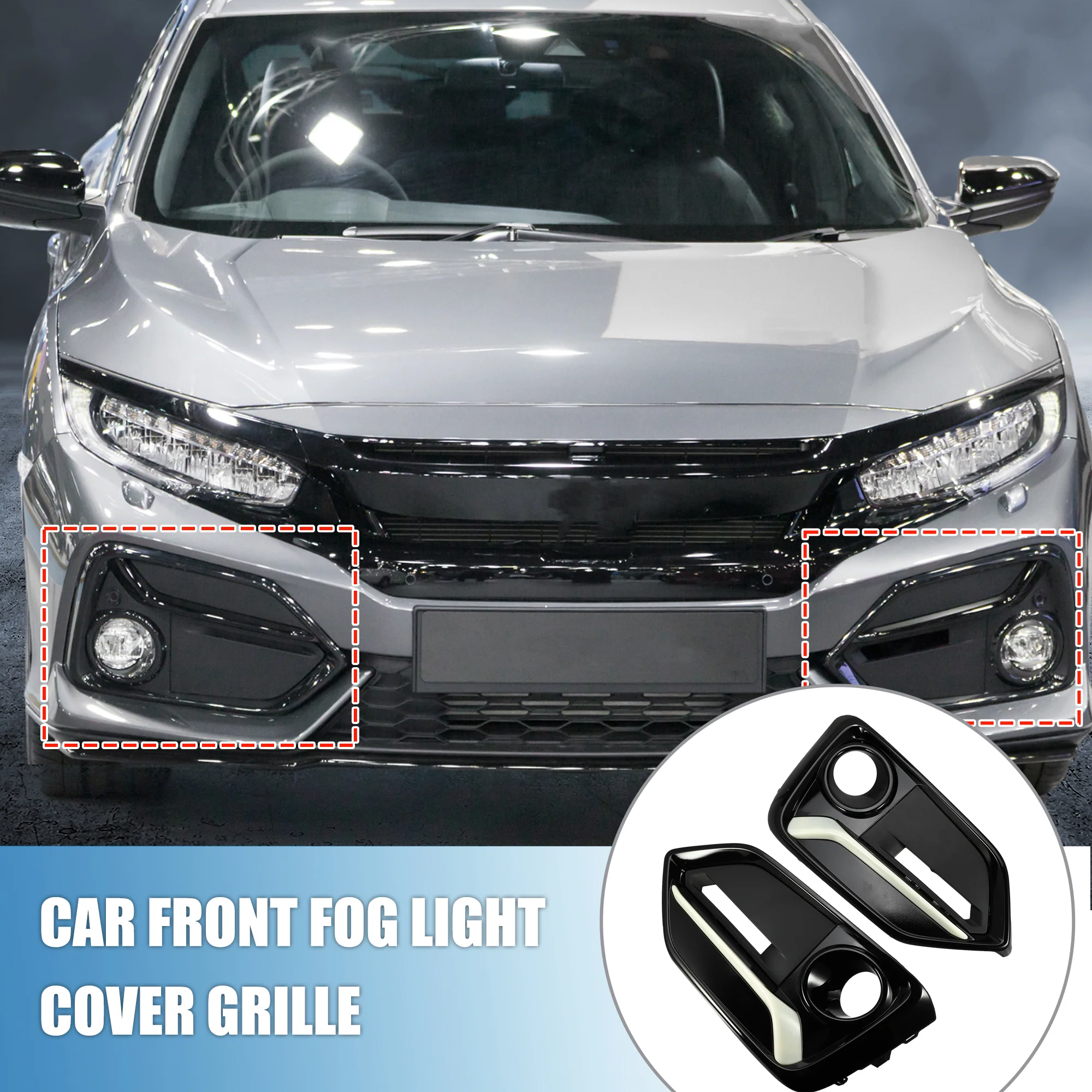 Front Left Right Side Fog Light Grille Cover Bumper Fog Lamp Frame Grille Cover Cap Trim for Honda Civic 2020-2021 Plastic Black 1 Pair - Image 3