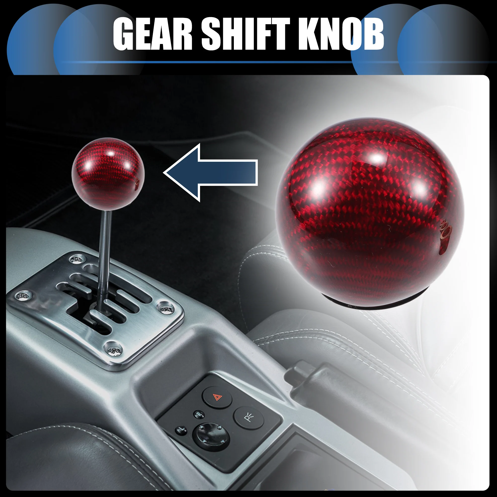 Gear Shift Knob, Automatic Stick Gear Shifter Knob for Car with 2 Adapters M8 M10 Aluminum Alloy Red, 1 Set - Image 3