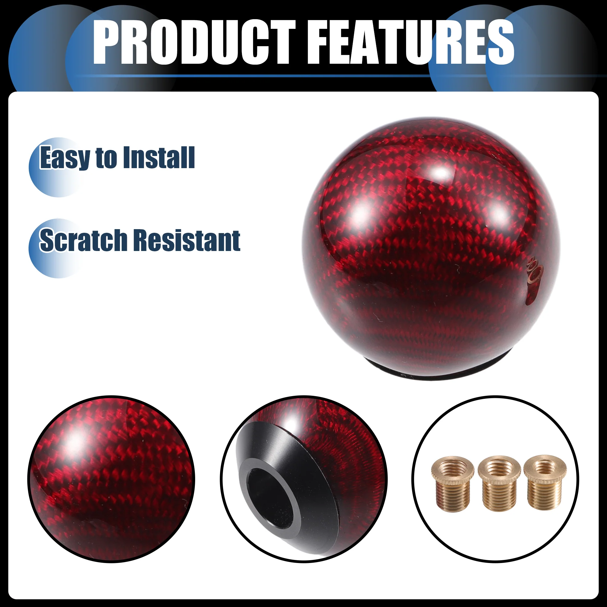Gear Shift Knob, Automatic Stick Gear Shifter Knob for Car with 2 Adapters M8 M10 Aluminum Alloy Red, 1 Set - Image 7