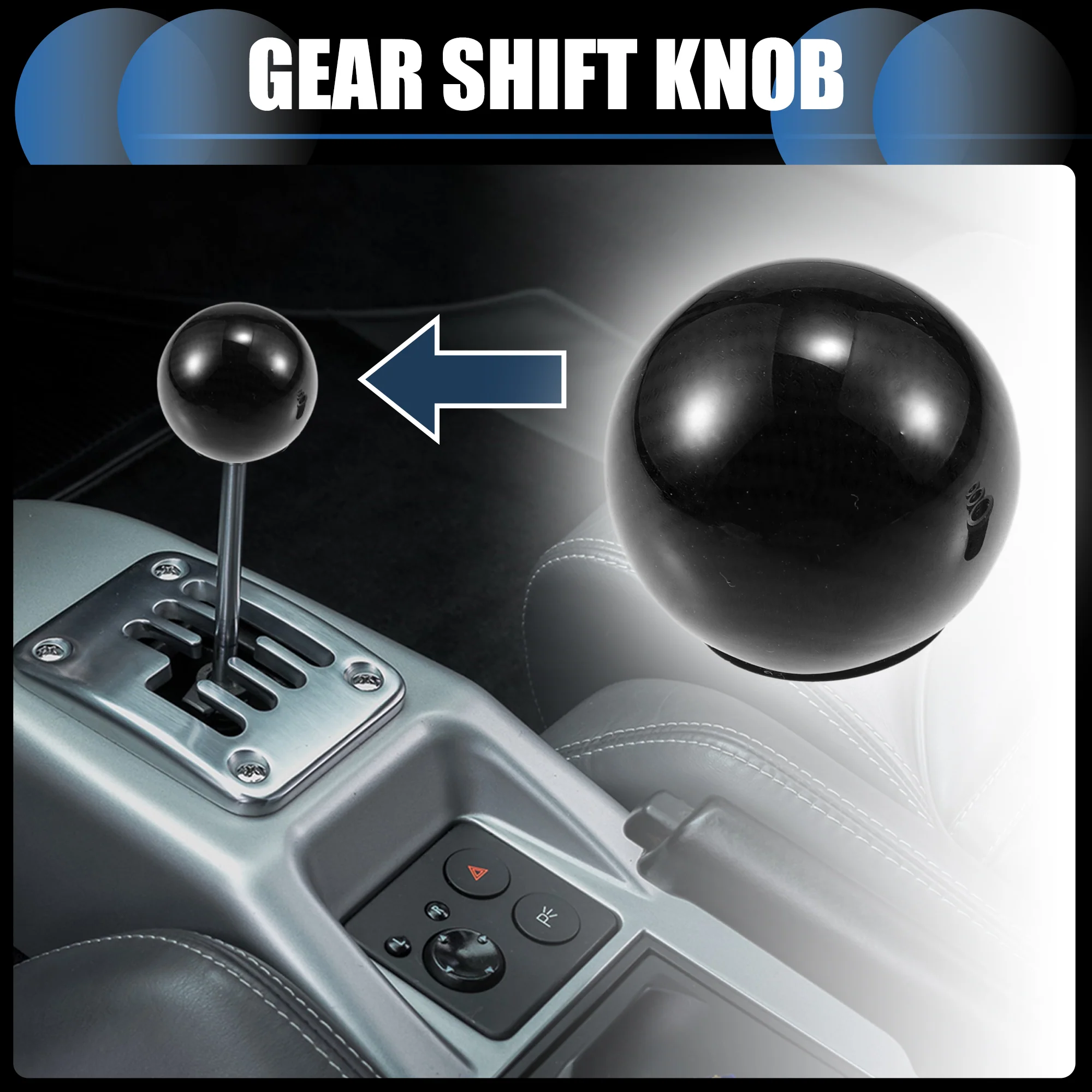 Gear Shift Knob, Automatic Stick Gear Shifter Knob for Car with 2 Adapters M8 M10 Aluminum Alloy Black, 1 Set - Image 3