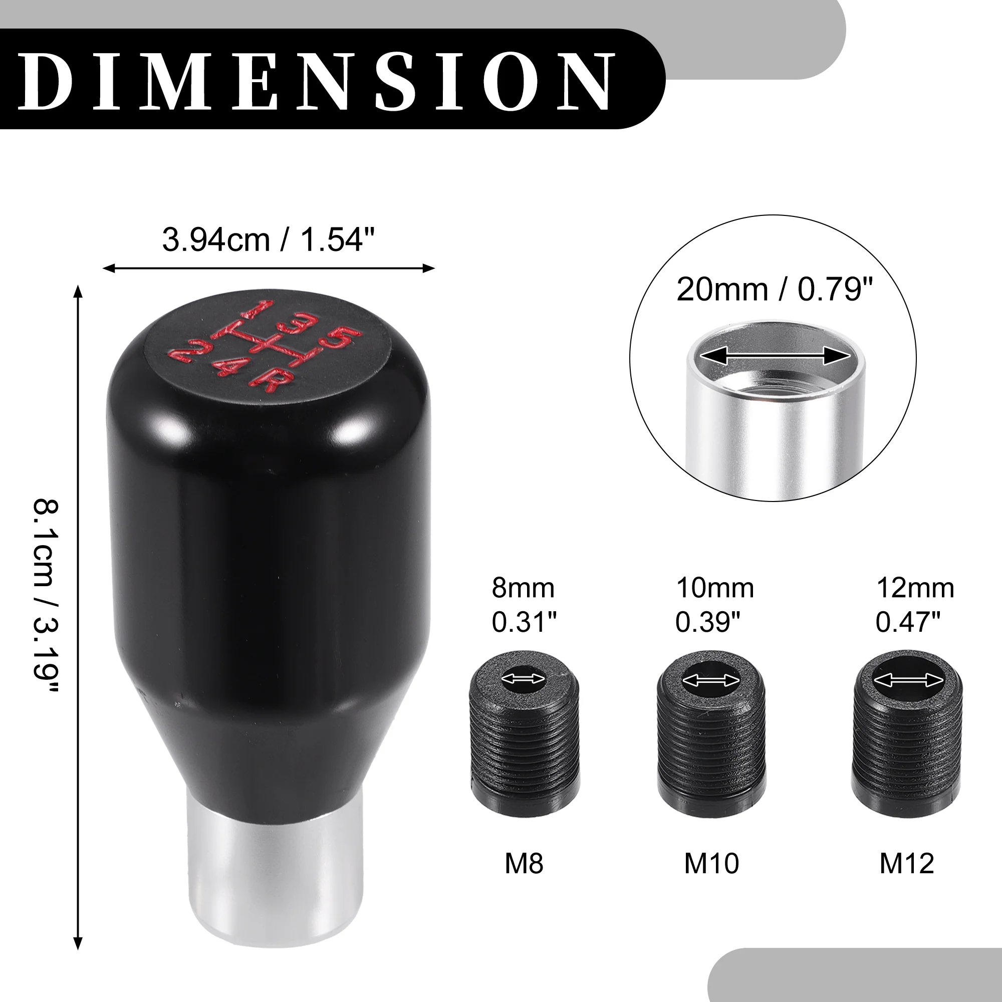5 Speed Manual Universal Shift Knob w/ 3 Adapter Aluminum Alloy Black 1 Set - Image 5