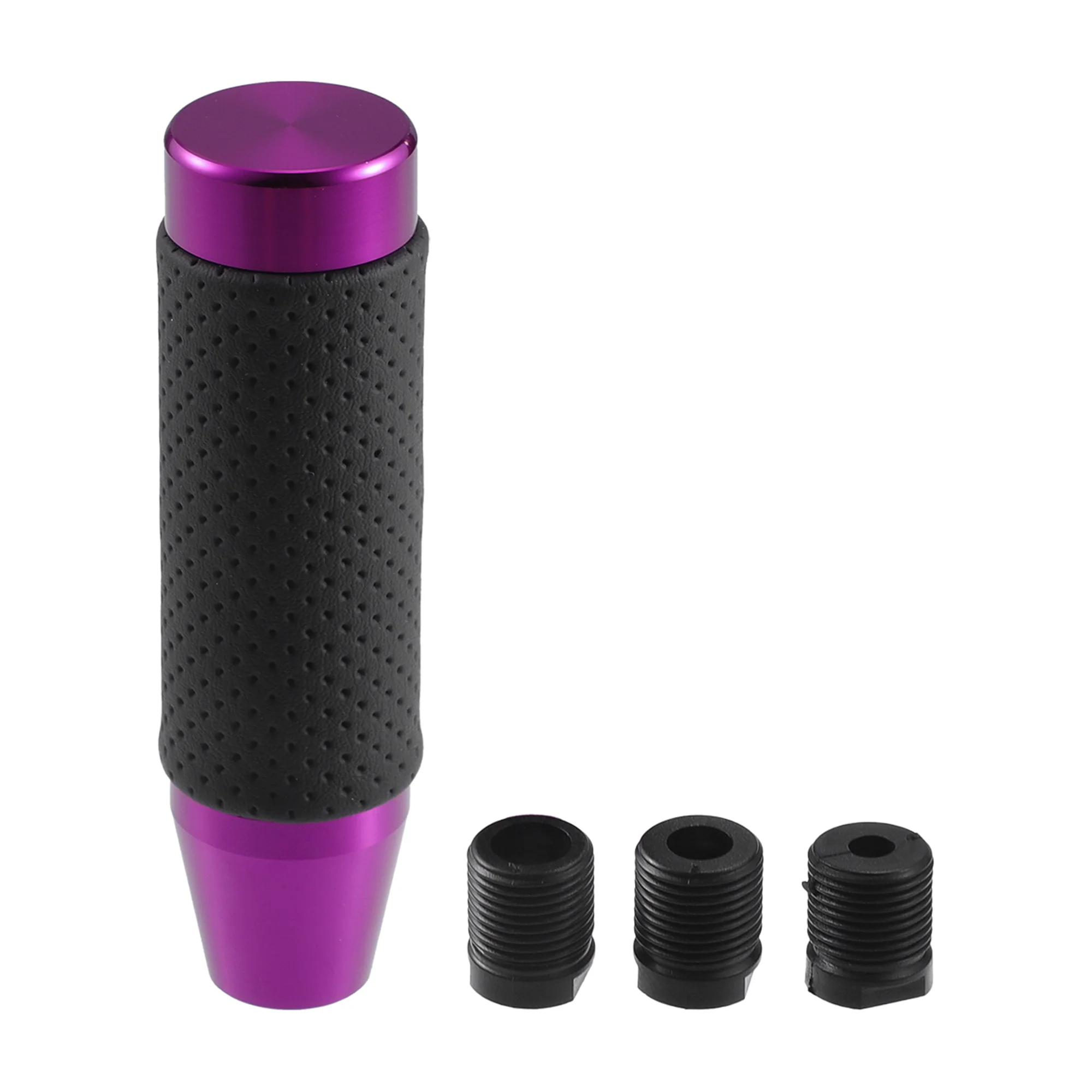 Universal Car Shift Knob, Gear Shifter Knob with 3 Adapter for Automatic and Manual Vehicle, 13cm, Punched Faux Leather, Purple, 1 Set