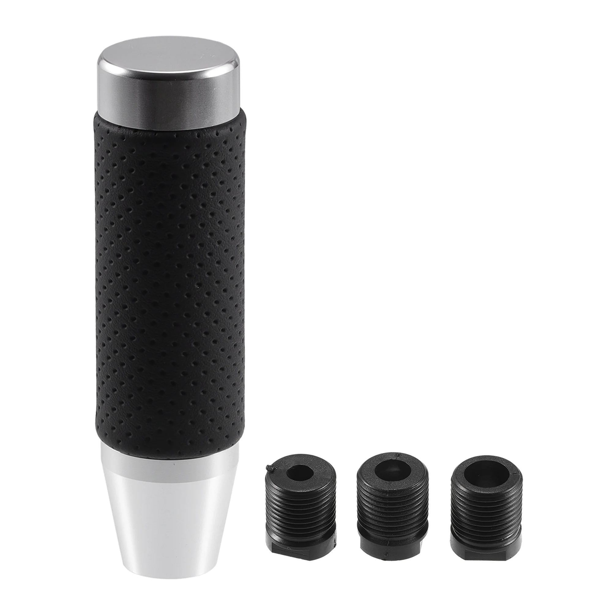 Cylinder Shift Knob, 13cm Universal for Automatic and Manual Vehicle Gear Shifter Knob with 3 Adapter Aluminum Alloy Silver Tone, 1 Set