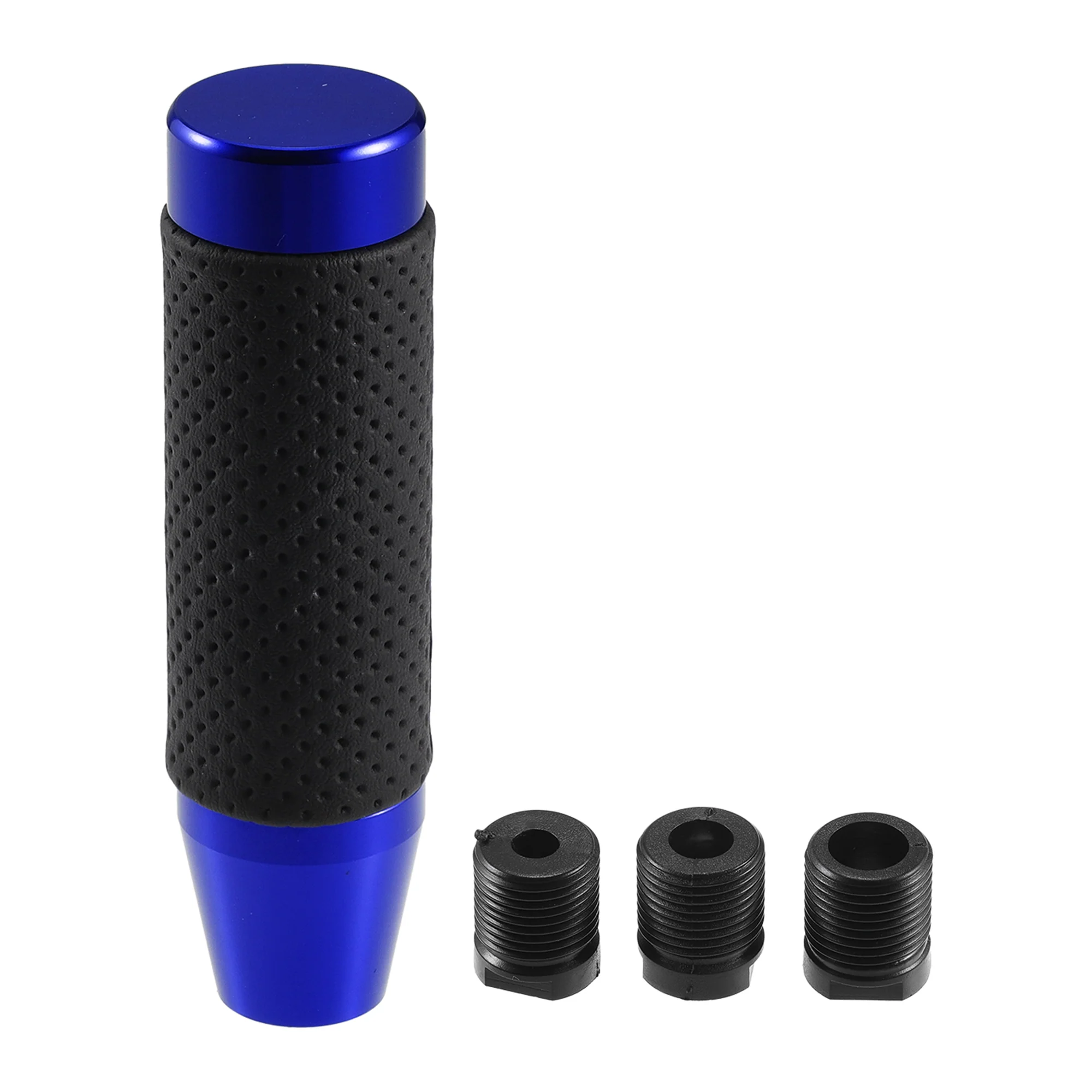 Cylinder Shift Knob, 13cm Universal for Automatic and Manual Vehicle Gear Shifter Knob with 3 Adapter Aluminum Alloy Blue, 1 Set