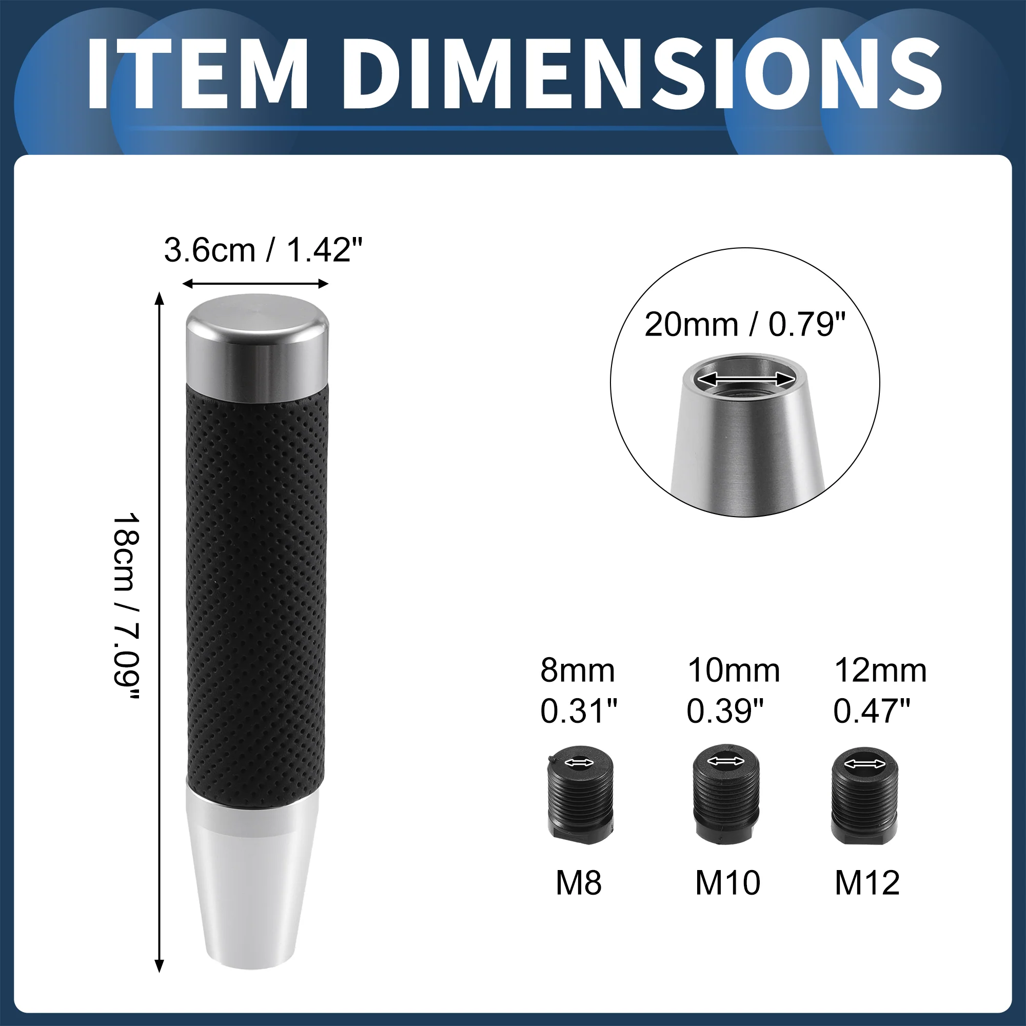 Cylinder Shift Knob, 18cm Universal for Automatic and Manual Vehicle Gear Shifter Knob with 3 Adapter Aluminum Alloy Silver Tone, 1 Set - Image 4