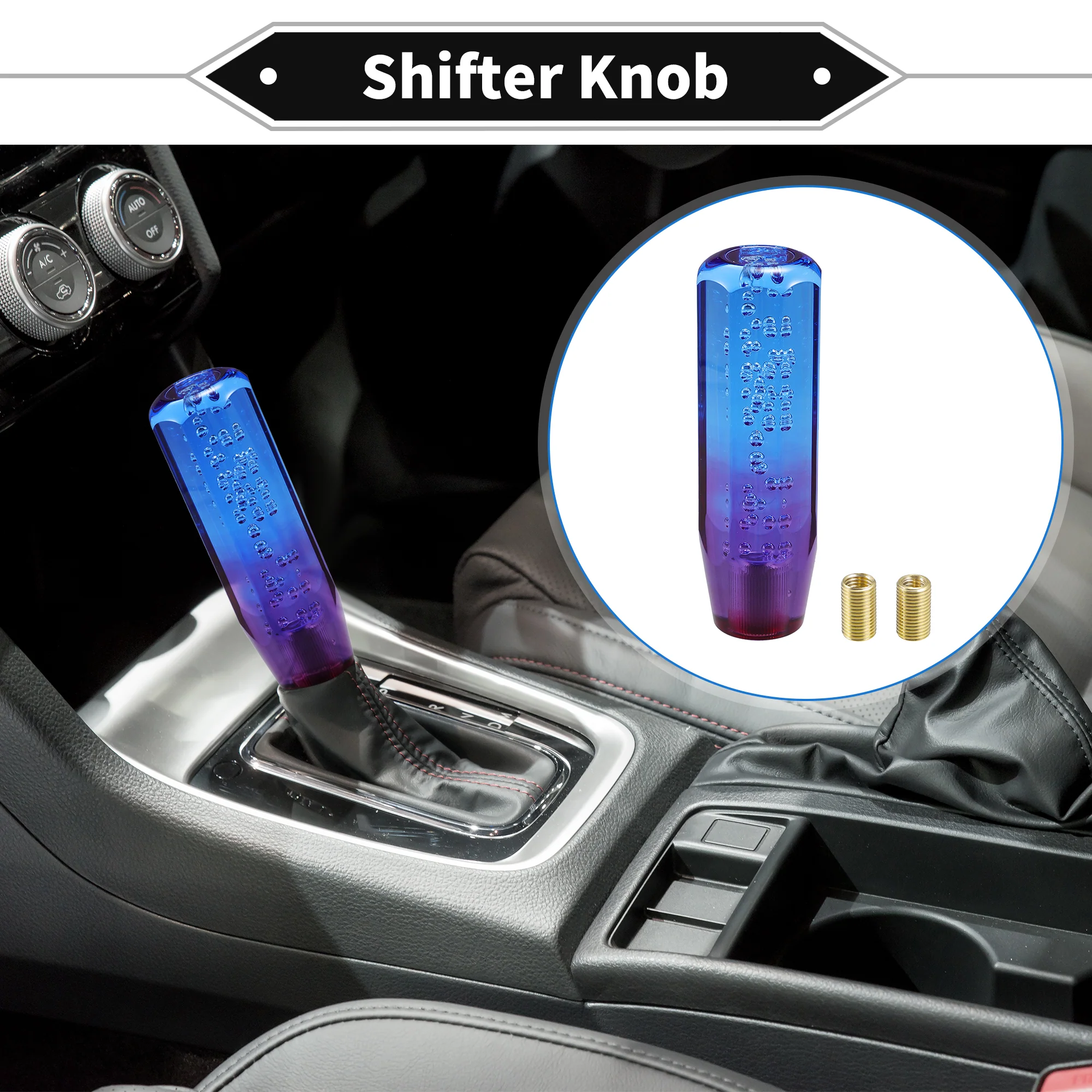 Gear Shifter Knob Kit, 15cm Faux Crystal Stick Shifter Lever Knob Universal for Automatic and Manual Vehicles Durable Acrylic Blue Purple W/ 2 Adapter - Image 3