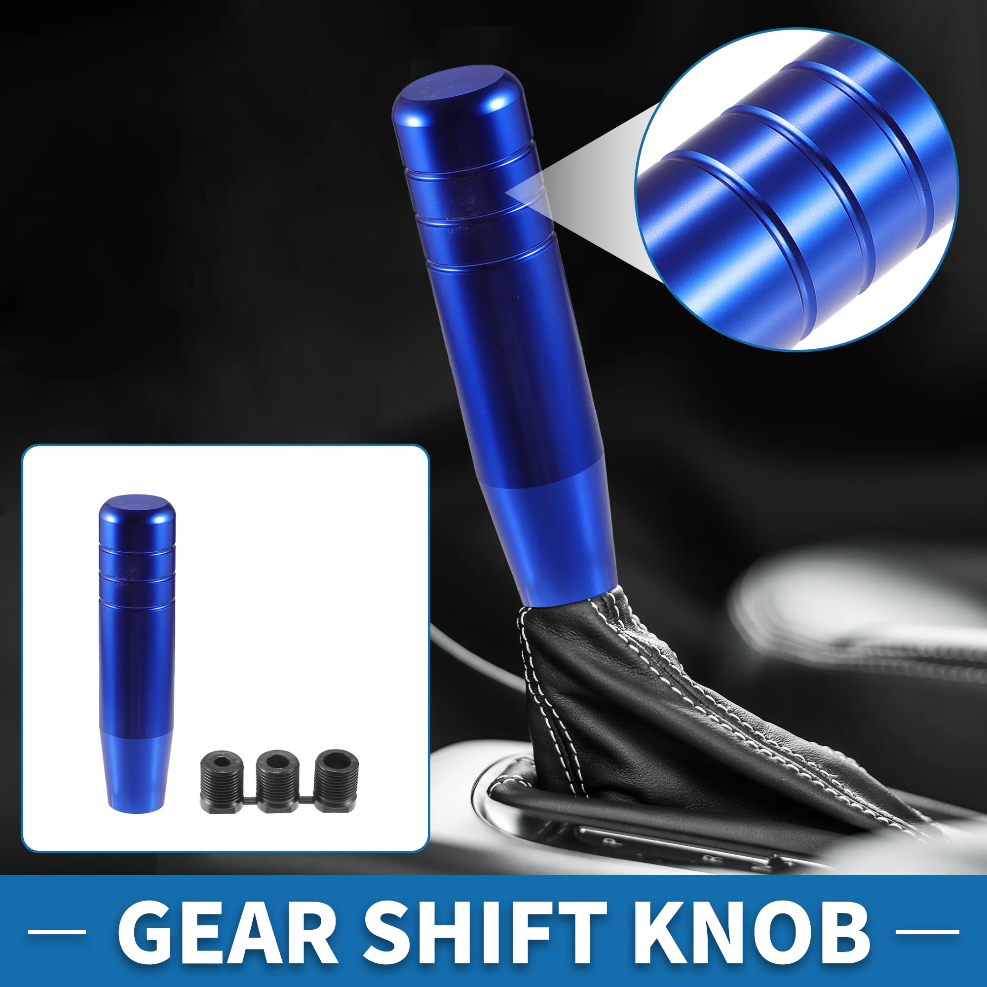 Universal Shift Knob Cylinder 13cm Stick Shifter Lever Knob with 3 Adapter for Automatic and Manual Vehicle Aluminum Alloy Blue (Set of 4) - Image 2