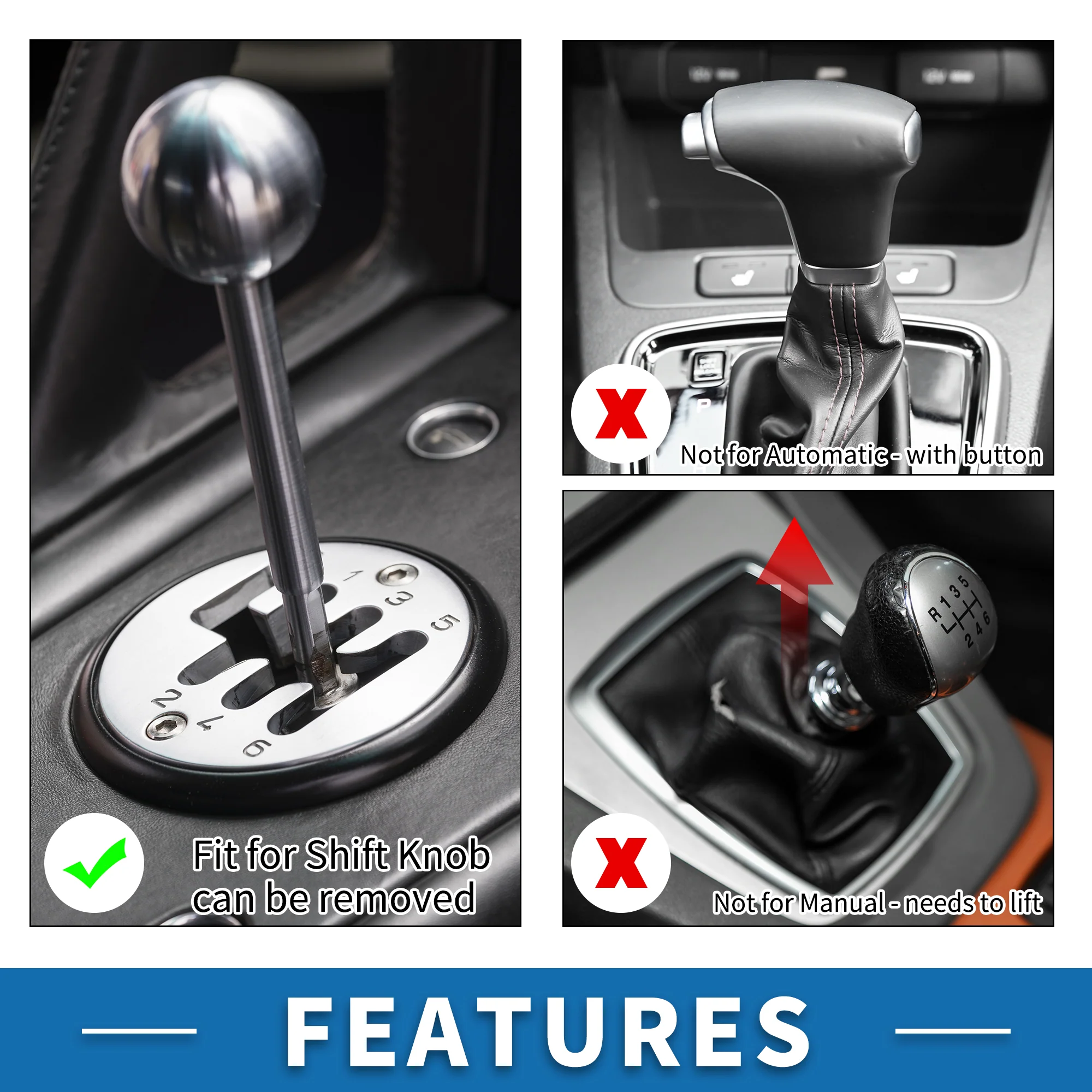 Universal Shift Knob Round Ball Stick Shifter Lever Knob with 3 Adapter for Automatic and Manual Vehicle Acrylic Gray White (Set of 4) - Image 4