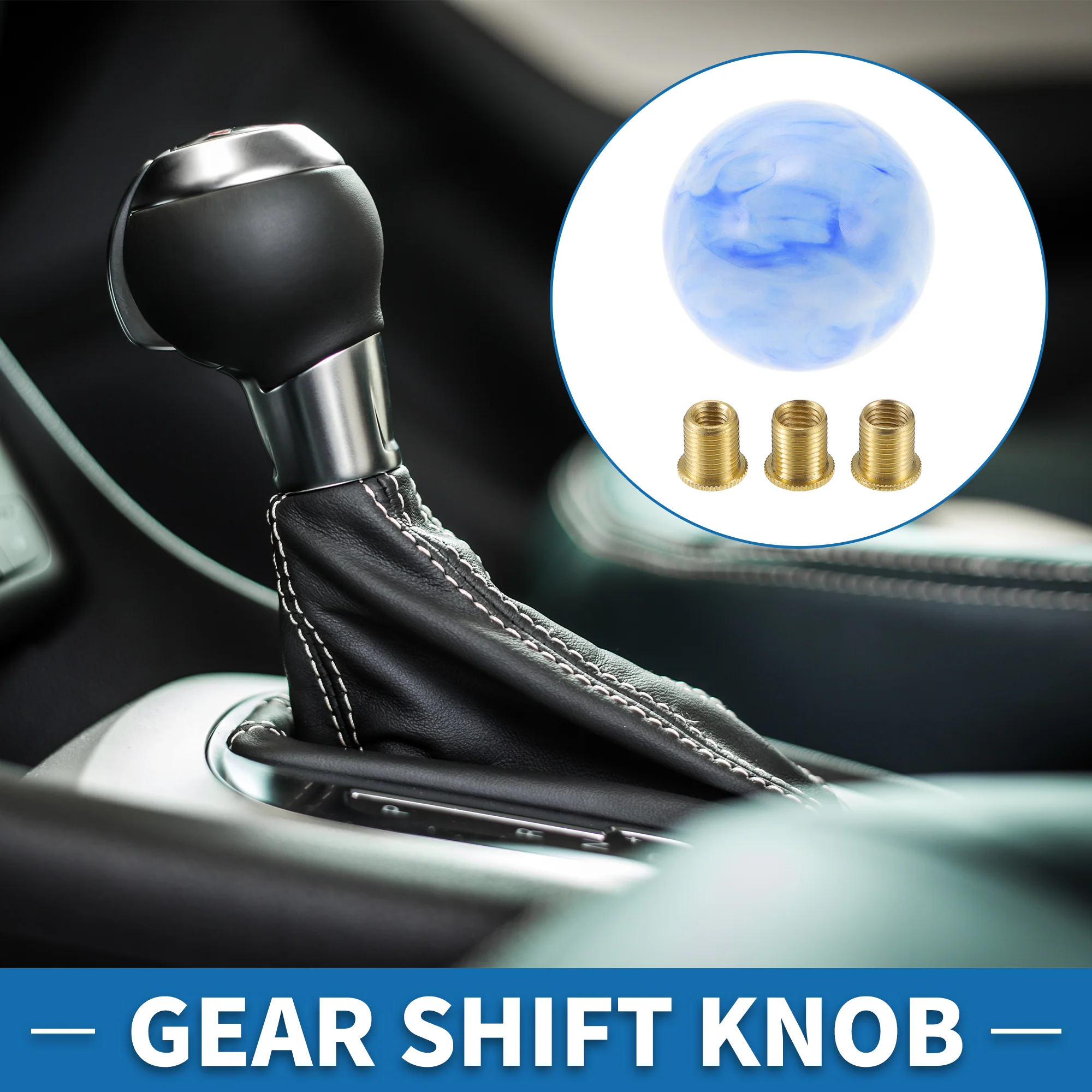 Universal Shift Knob Round Ball Stick Shifter Lever Knob with 3 Adapter for Automatic and Manual Vehicle Acrylic Blue White (Set of 4) - Image 3