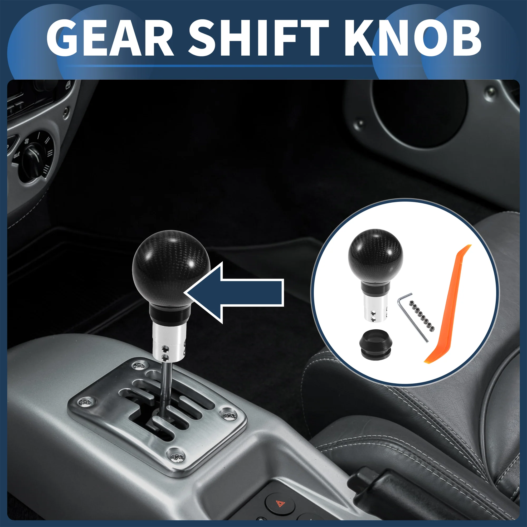 Car Shift Knob, 9.2cm Universal for Automatic and Manual Vehicle Gear Shifter Knob with 1 Gear Head Limiter Aluminum Alloy Black Silver Tone, 1 Set - Image 3
