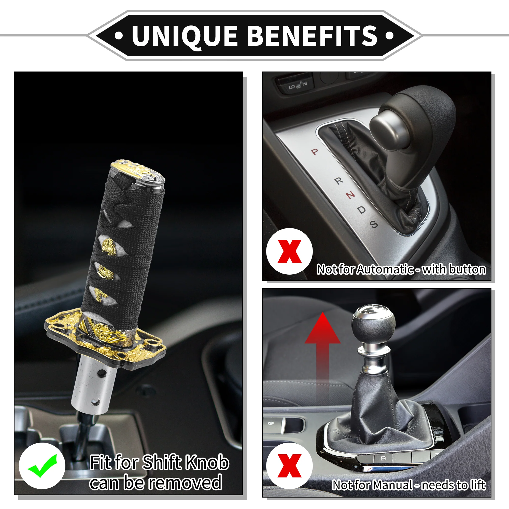 Gear Shifter Knob Kit, 15cm Stick Shifter Lever Knob Universal for Automatic and Manual Vehicle Durable Aluminum Alloy White with 4 Adapter - Image 4
