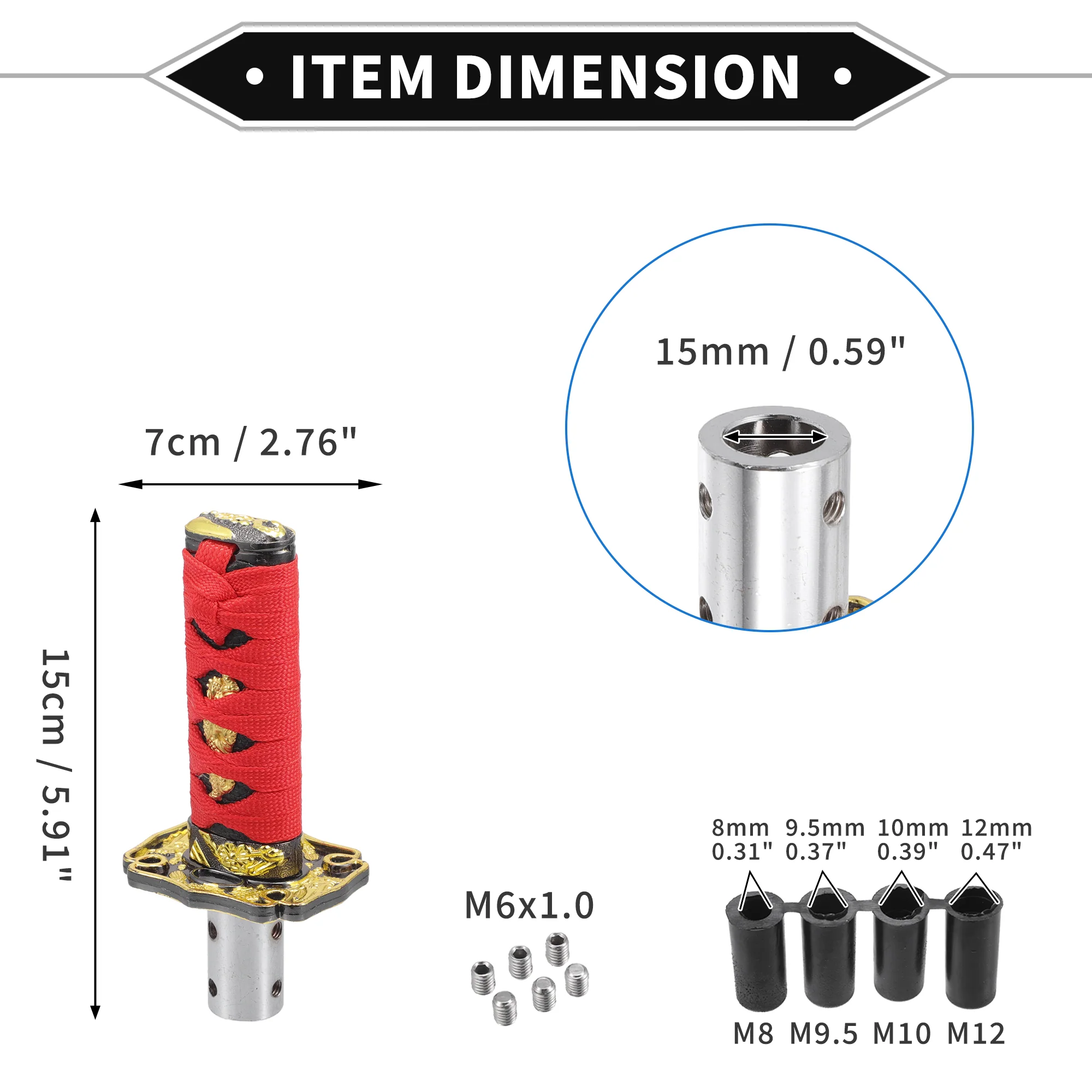 Gear Shifter Knob Kit, 15cm Stick Shifter Lever Knob Universal for Automatic and Manual Vehicle Durable Aluminum Alloy Red with 4 Adapter - Image 7