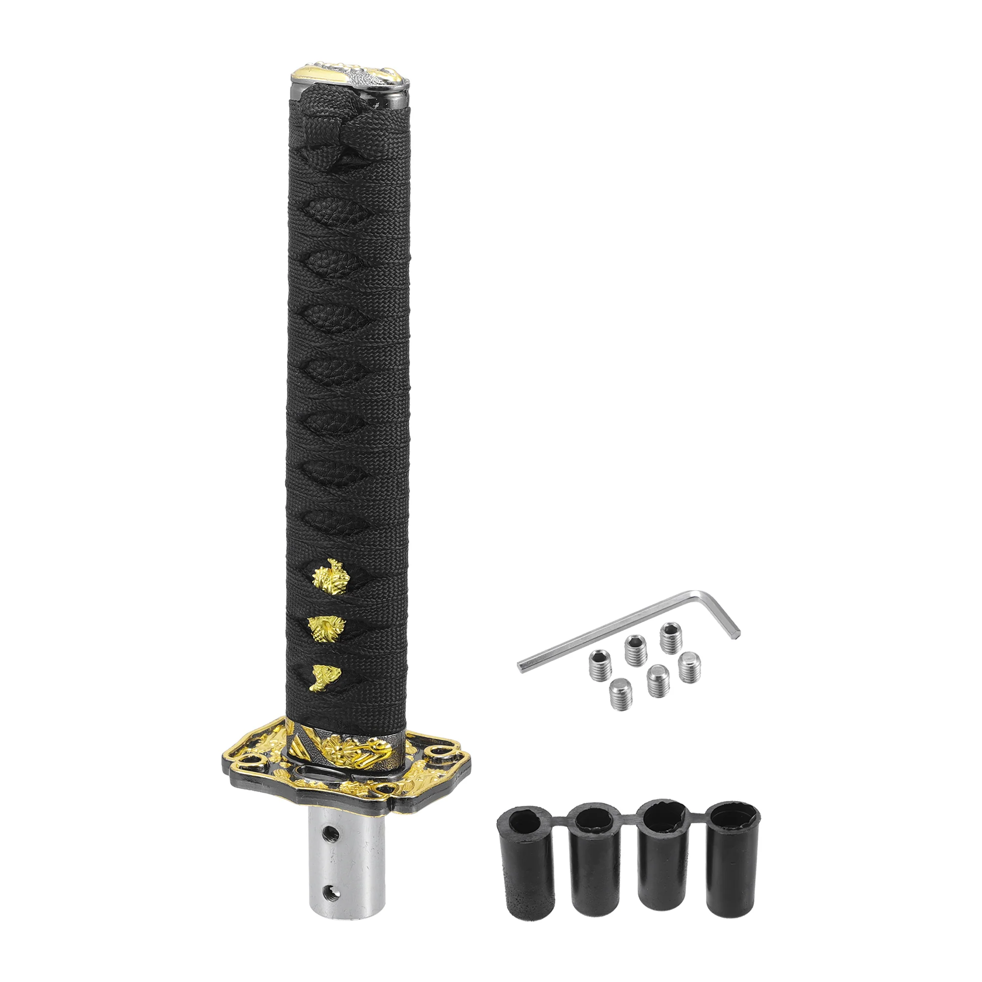 Gear Shifter Knob Kit, 25cm Stick Shifter Lever Knob Universal for Automatic and Manual Vehicle Durable Aluminum Alloy Black with 4 Adapter