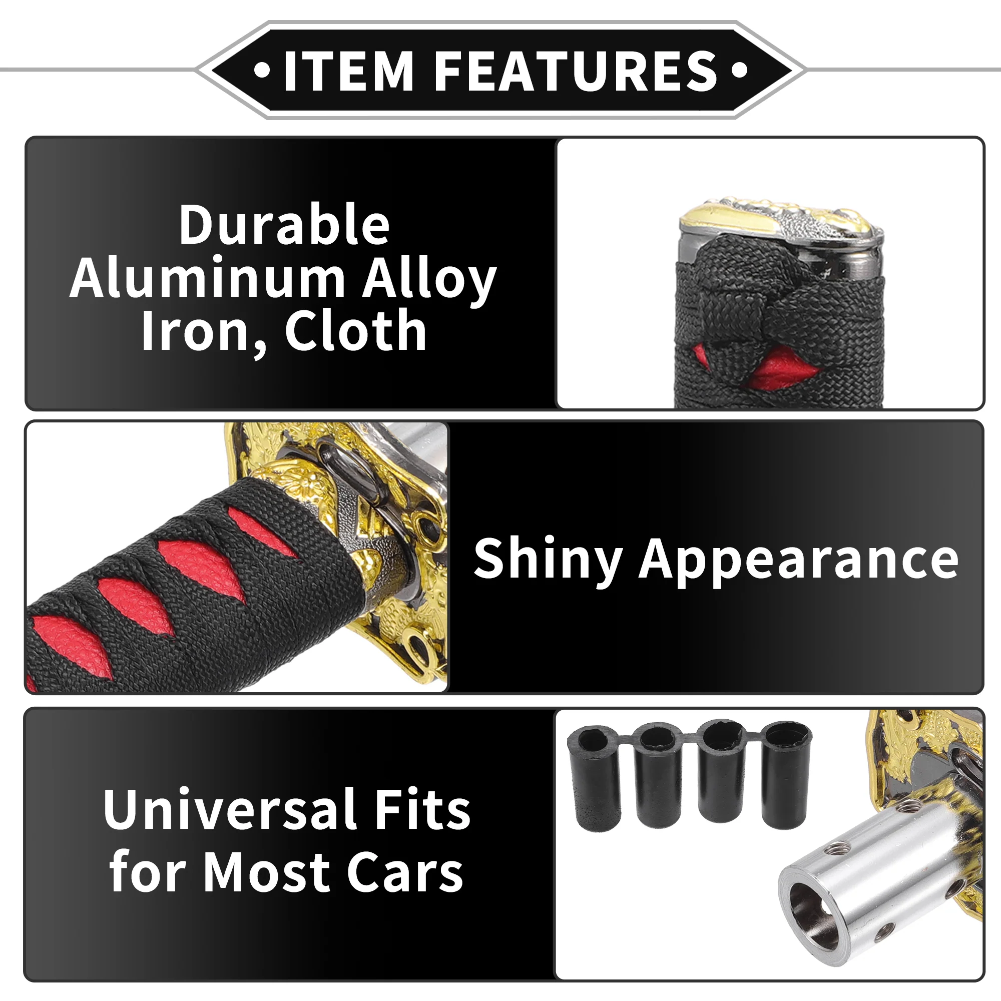 Gear Shifter Knob Kit, 25cm Stick Shifter Lever Knob Universal for Automatic and Manual Vehicle Durable Aluminum Alloy Black Red with 4 Adapter - Image 5