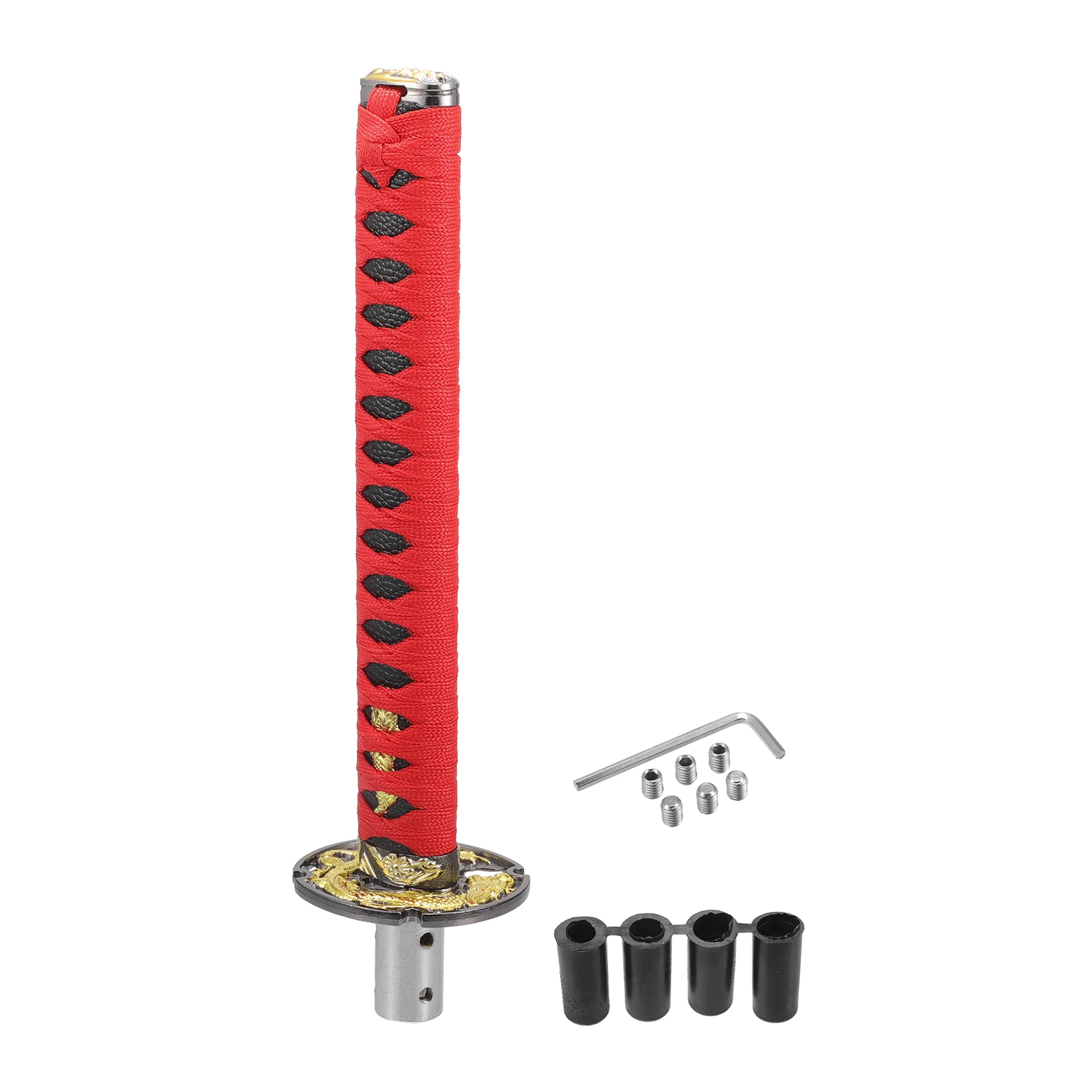Gear Shifter Knob Kit, 31cm Stick Shifter Lever Knob Universal for Automatic and Manual Vehicle Durable Aluminum Alloy Red with 4 Adapter