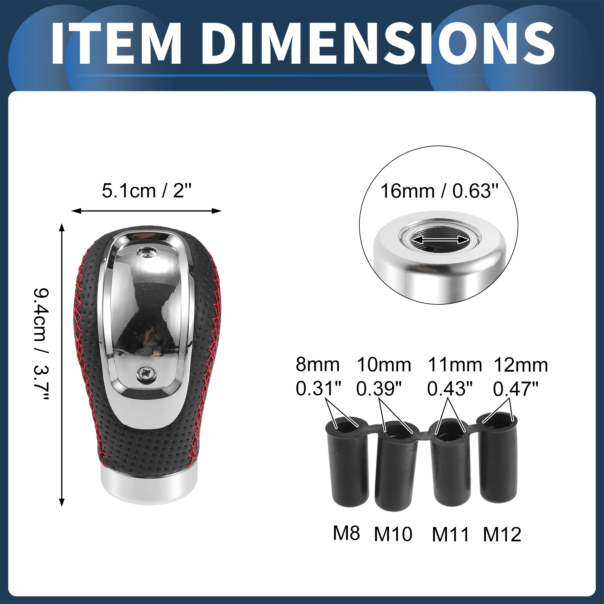 Car Shift Knob, 9.6cm for 5 6 Speed Manual Transmission Vehicle Gear Shifter Knob with 4 Adapter Punched Faux Leather Black with Red Stitches, 1 Set - Image 4