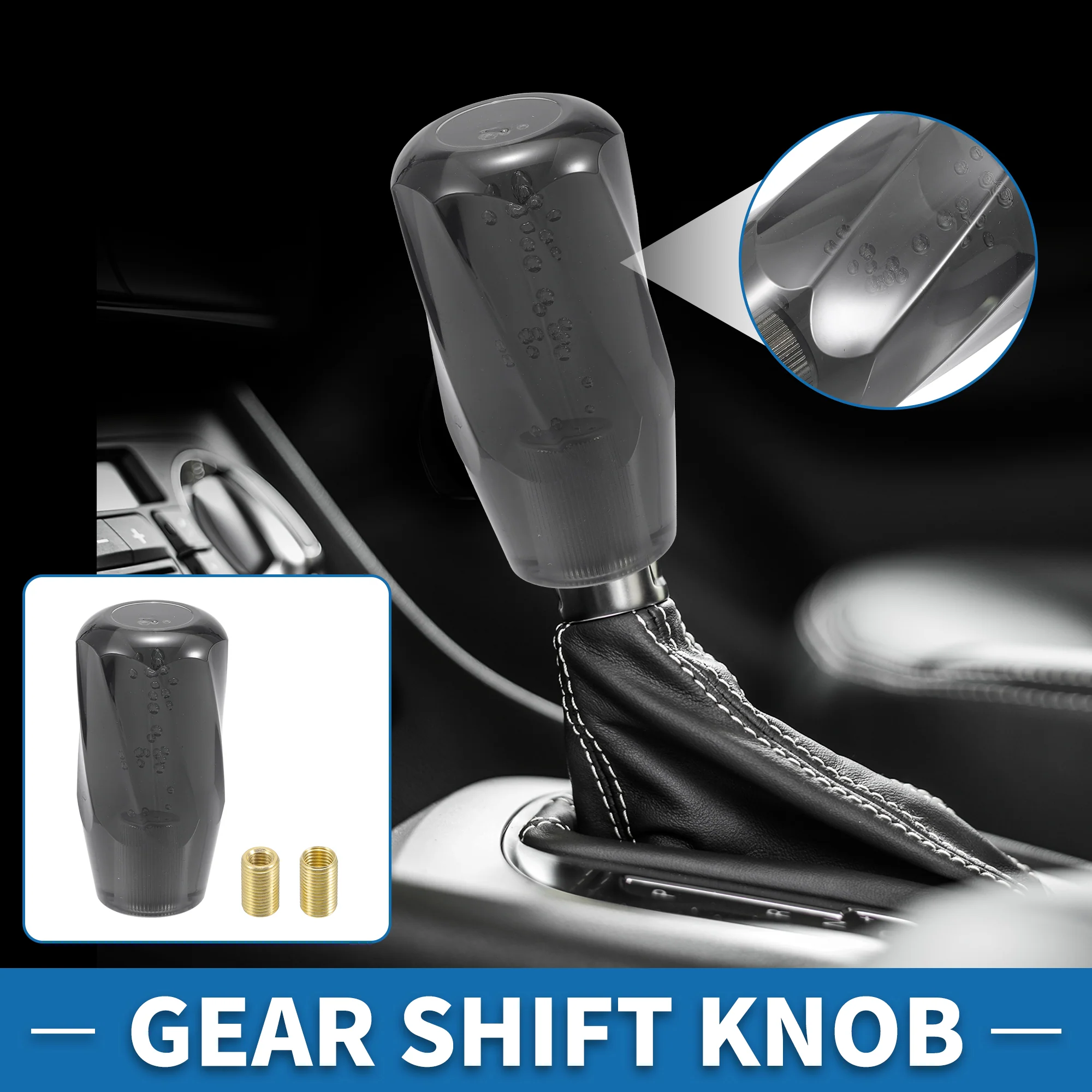 Universal Shift Knob 10cm Stick Shifter Lever Knob with 2 Adapter for Automatic and Manual Vehicle Acrylic Black - Image 2