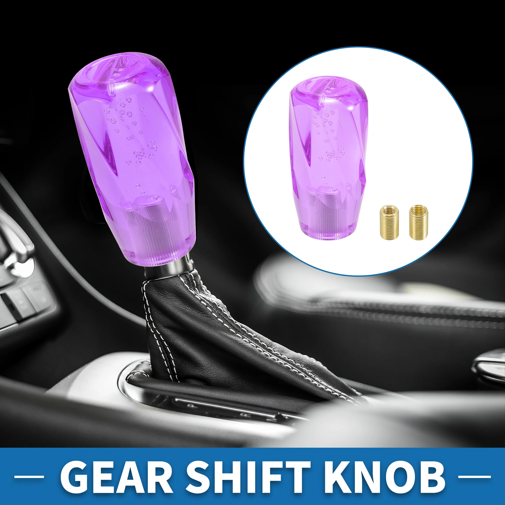 Universal Shift Knob 10cm Stick Shifter Lever Knob with 2 Adapter for Automatic and Manual Vehicle Acrylic Purple - Image 3