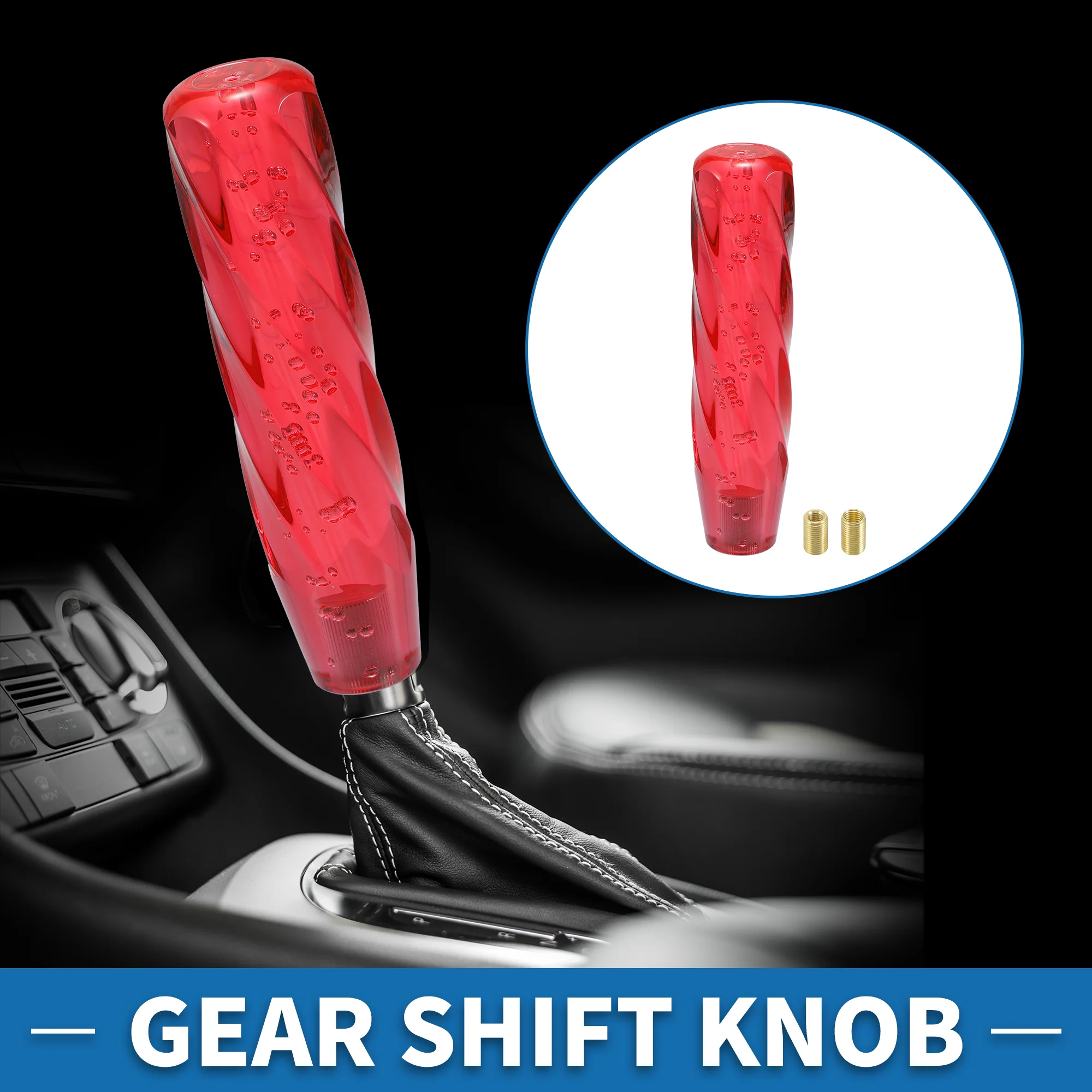 Universal Shift Knob 20cm Stick Shifter Lever Knob with 2 Adapter for Automatic and Manual Vehicle Acrylic Red - Image 3